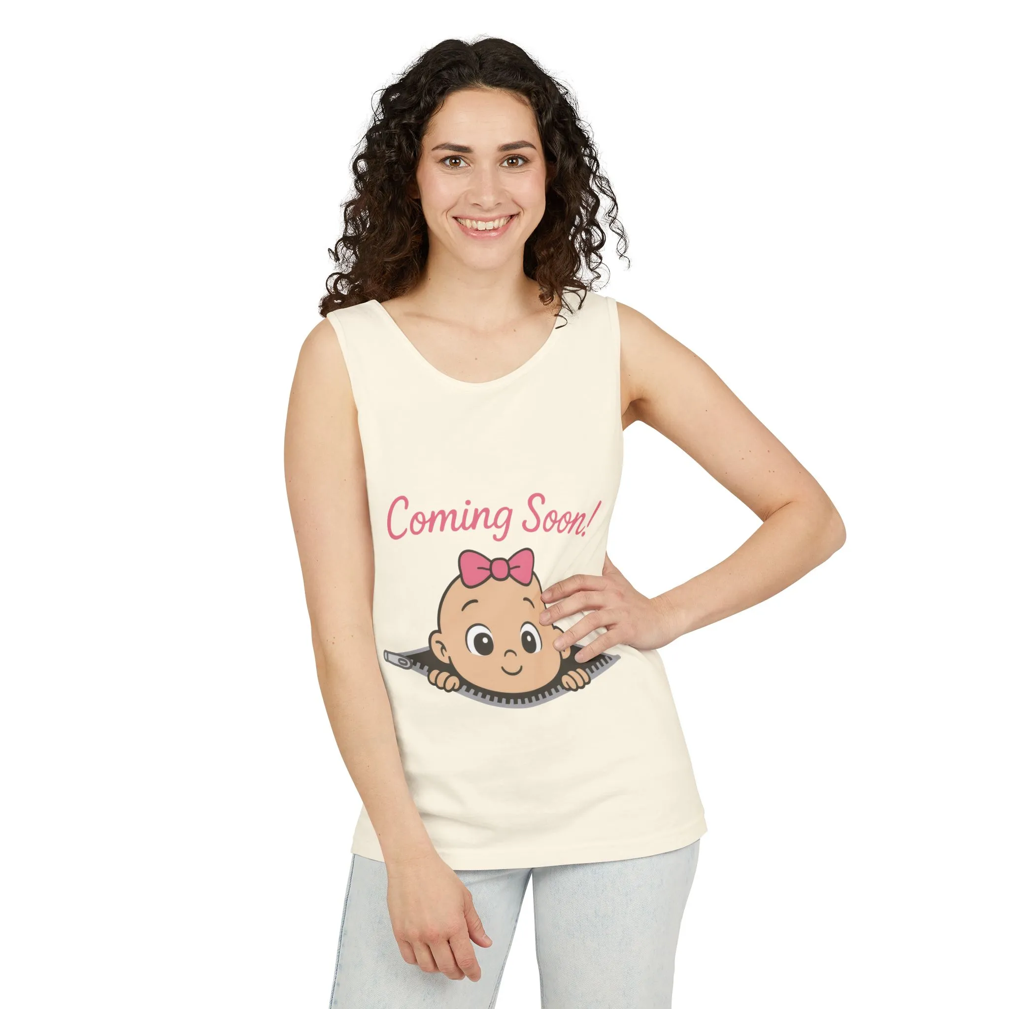 Coming Soon Maternity Tank Top, Cute Baby Girl Pregnancy Announcement Shirt, Expecting Mom Gift, Gender Reveal Tee, Baby Shower Gift - Image 4