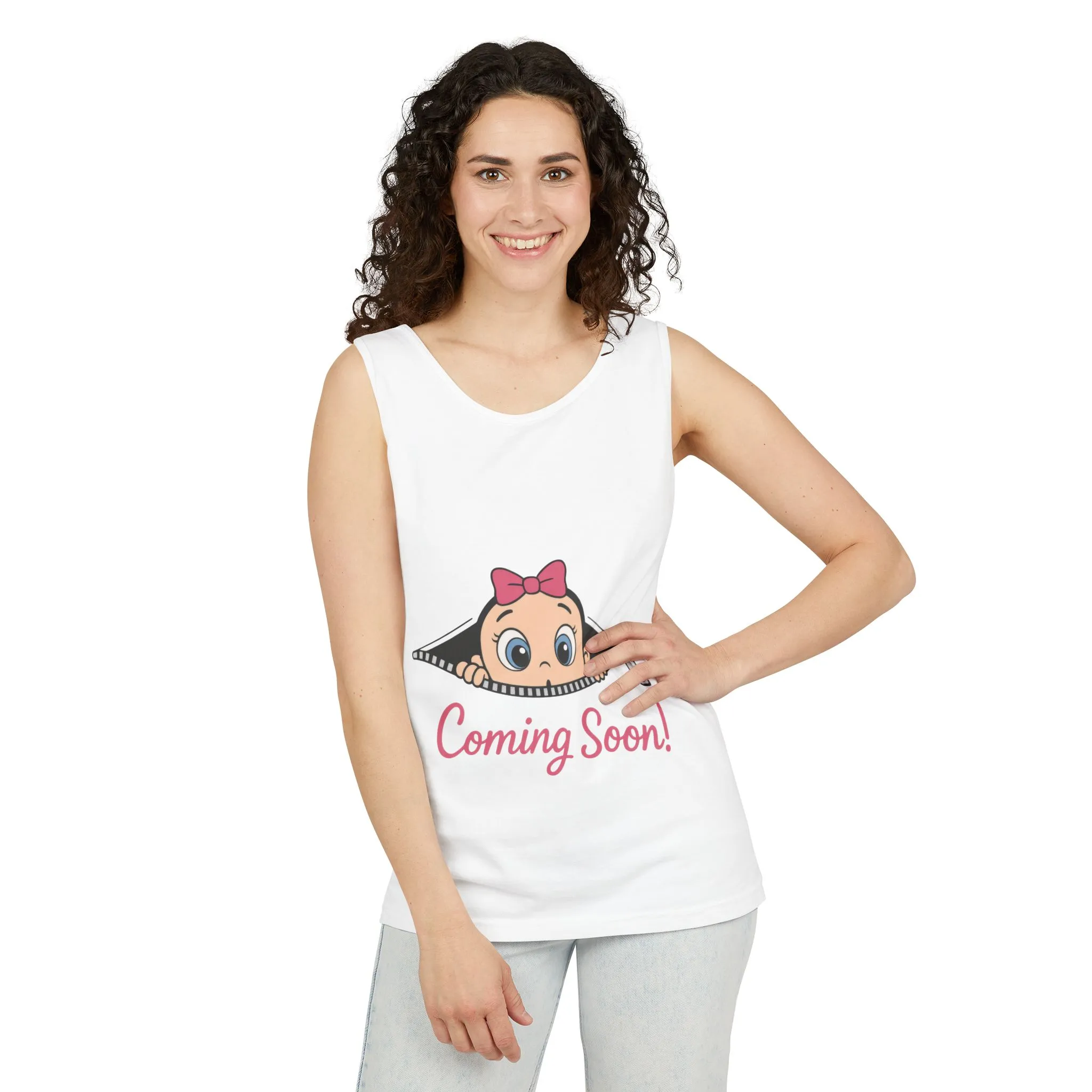 Coming Soon Maternity Tank Top, Cute Baby Girl Pregnancy Announcement Shirt, Expecting Mom Gift, Gender Reveal Tank, Baby Shower Gift - Image 4