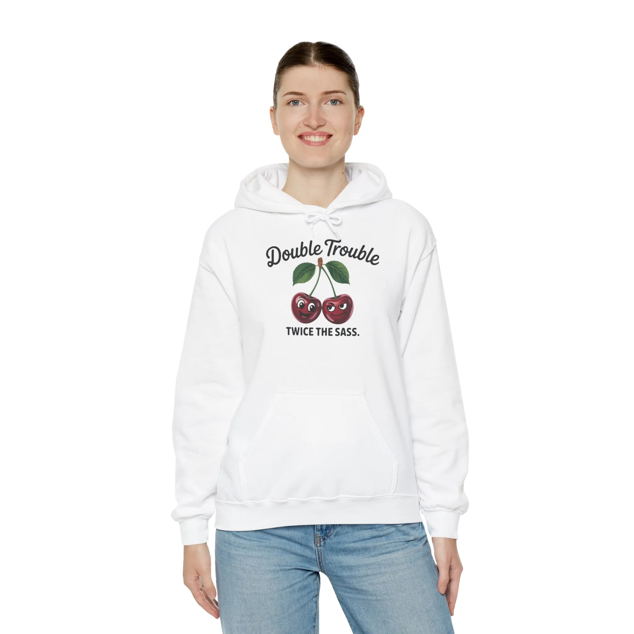 Double Trouble Cherry Hoodie, Cute Funny Womens Hooded Sweatshirt, Twice The Sass Fruit Graphic Pullover, Sassy Cherry Hooded Top - Image 4