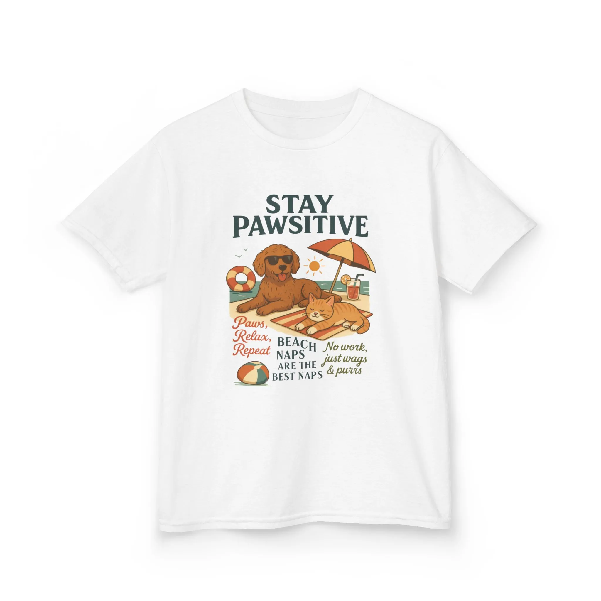 Kids Beach Vibes Tee - Stay Pawsitive, Summer Fun Shirt, Dog Lover Gift, Vacation Outfit, Beach Day Apparel