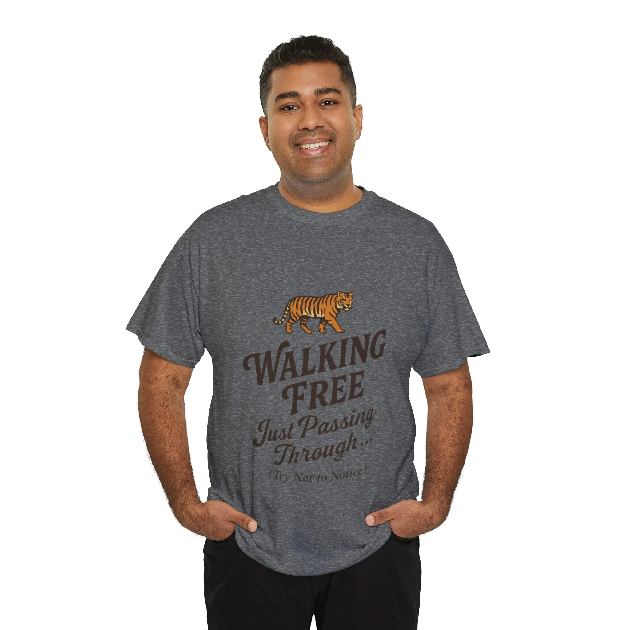 Walking Free Tiger Shirt for Men - Just Passing Through Funny Graphic Tee - Wild Animal Casual Top, Gift Nature Lovers - Image 18