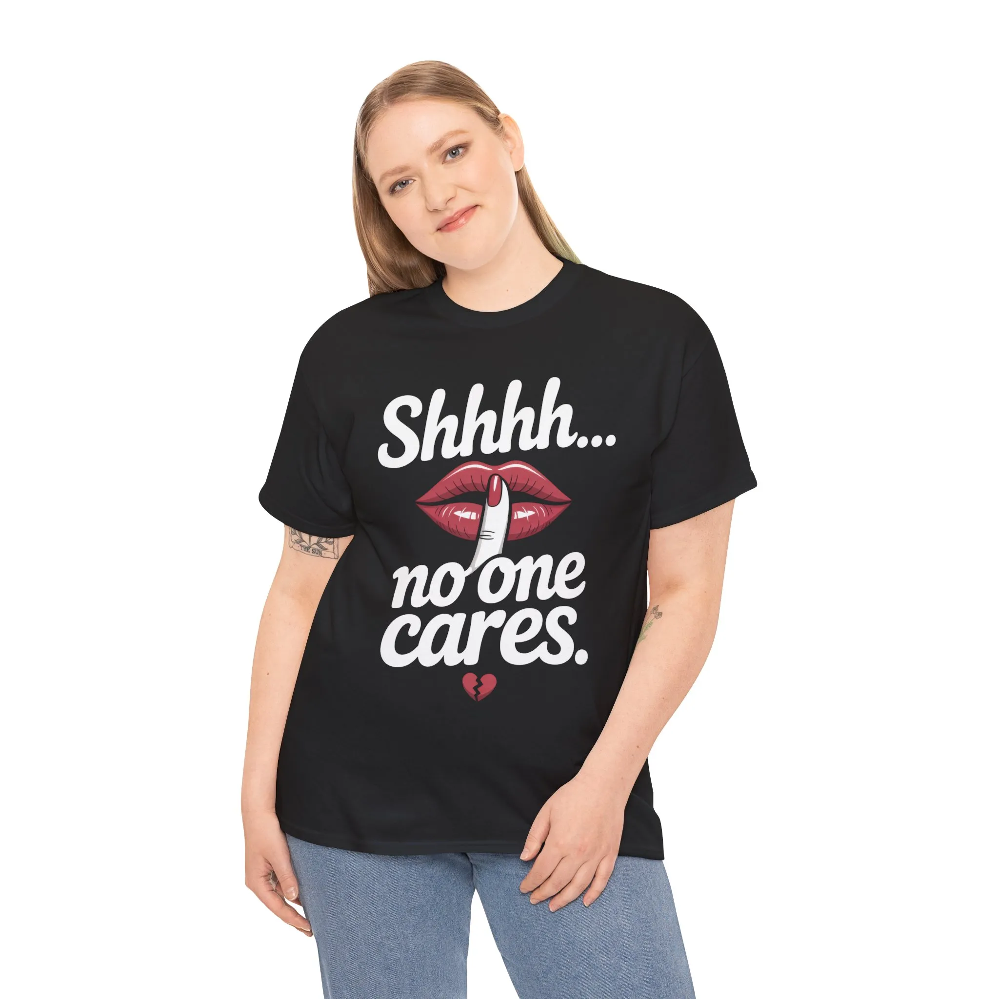 Shhh No One Cares Shirt, Sassy Funny Graphic Tee for Women, Sarcastic Lips Tank Top, Bold Attitude T-Shirt, Tee with Bold Statement Design - Image 3