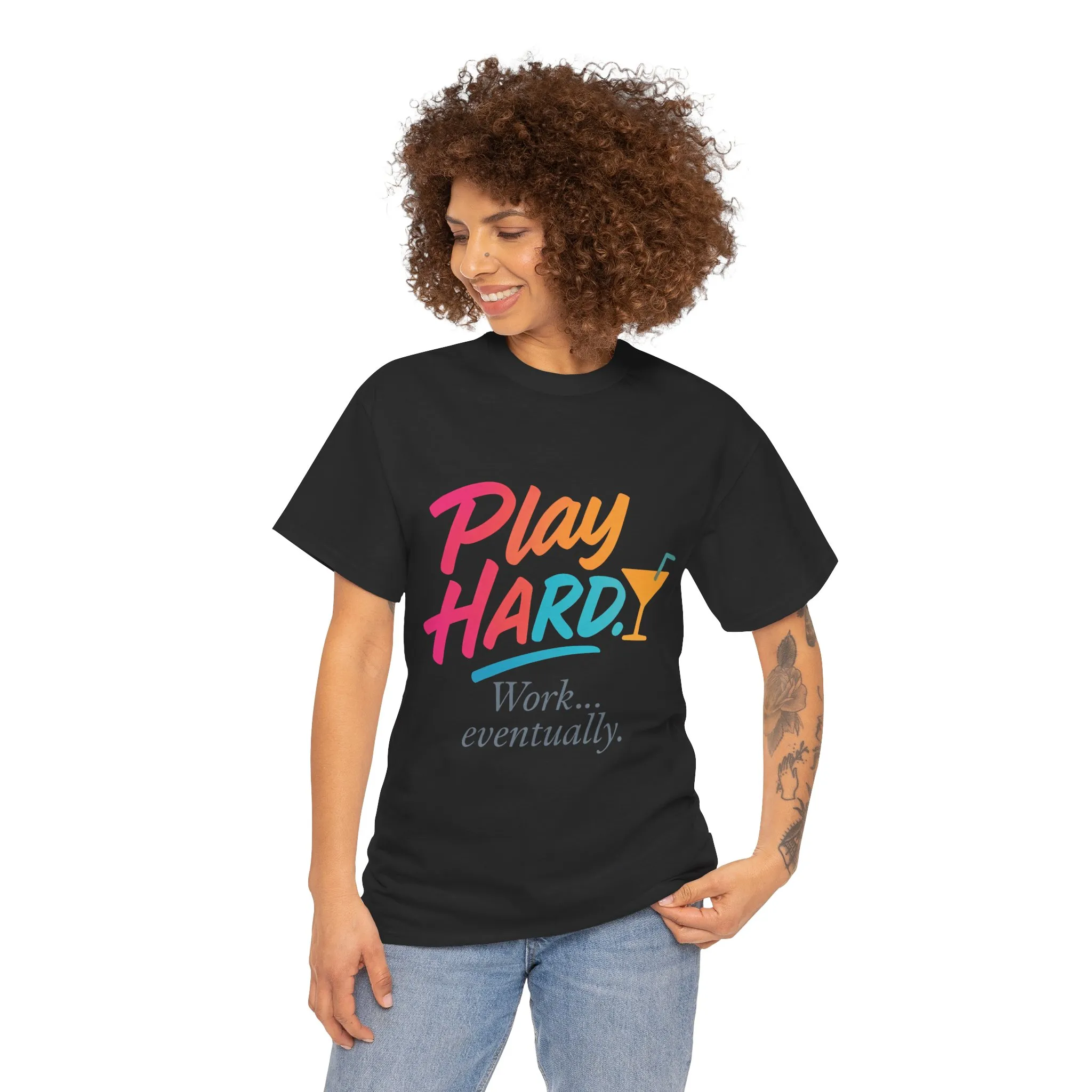 Play Hard Work Eventually T-Shirt, Funny Cocktail Graphic Tee, Pink Womens Party Shirt, Relaxed Vacation Top - Image 32