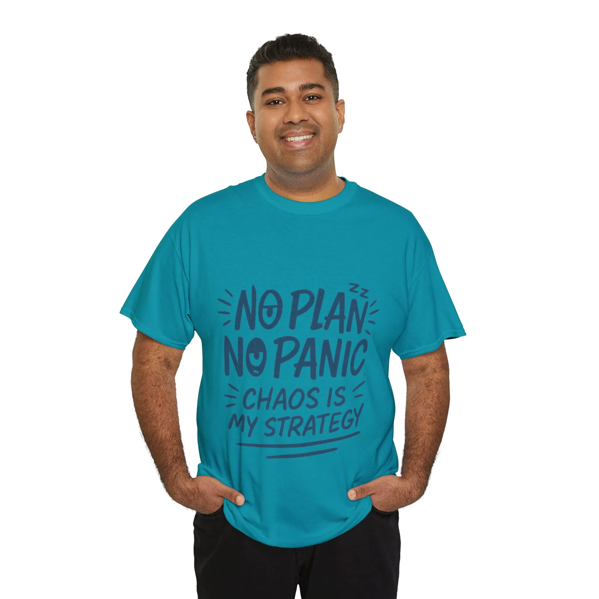 Funny Chaos Quote Mens T-Shirt, No Plan No Panic Humor Shirt, Casual Graphic Tee Gift for Him, Relaxed Fit - Image 36