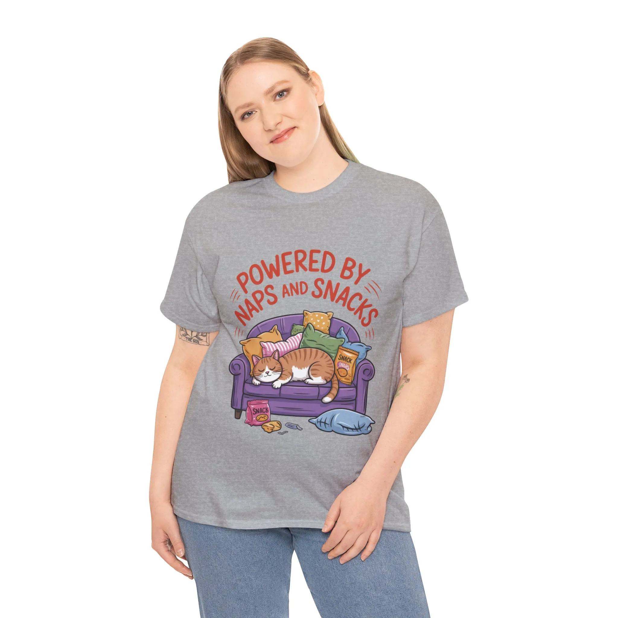 Powered by Naps and Snacks Cat T-Shirt, Funny Lazy Cat Lover Womens Tee, Cute Humor Shirt, Cozy Gift for Her, Cozy Cat Lover T-Shirt - Image 12