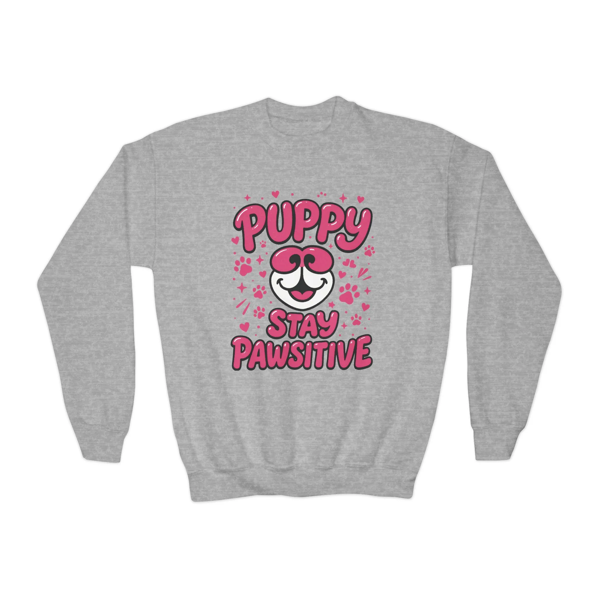 Youth Puppy Crewneck Sweatshirt - Stay Pawsitive Design, Cute Pet Apparel, Kids Sweatshirt, Animal Lover Gift, Cozy Winter Wear, Kids Gift - Image 7