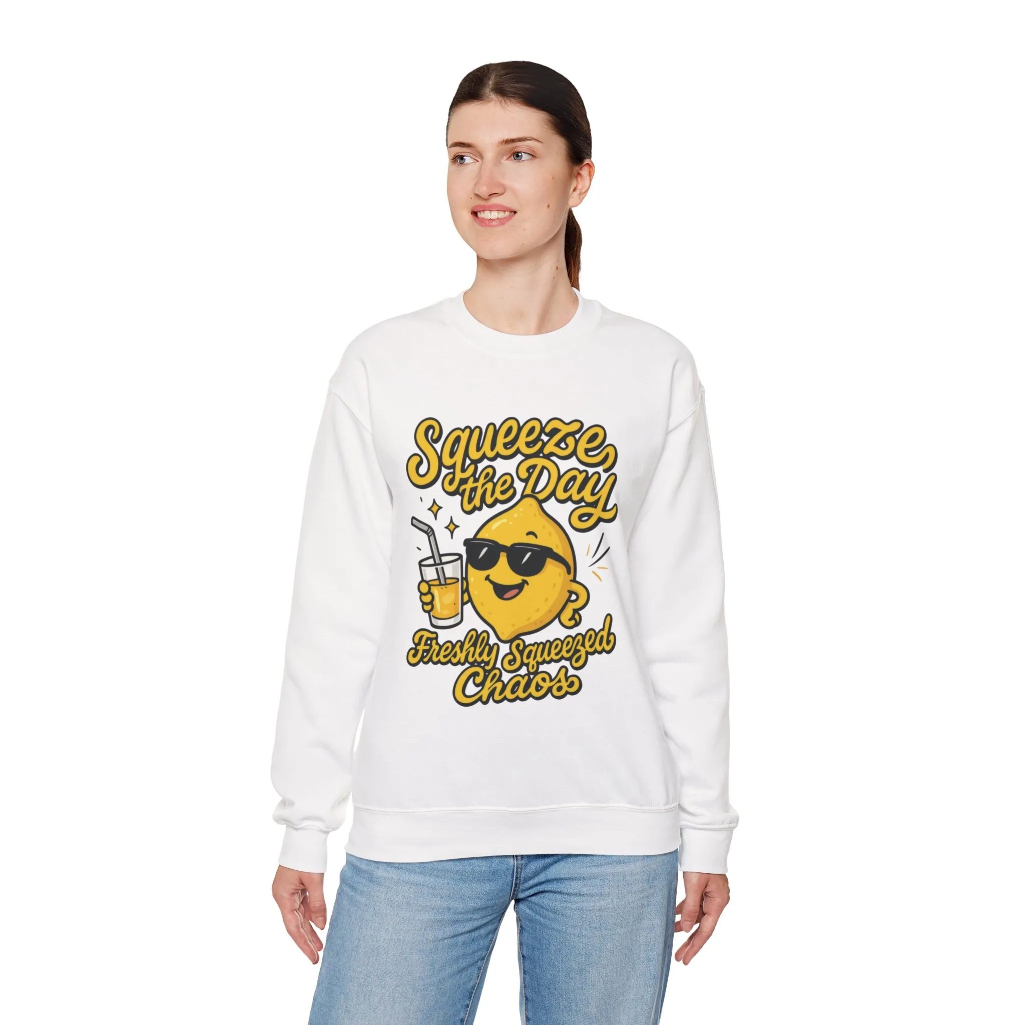 Funny Lemon Womens Sweatshirt - Squeeze The Day Freshly Squeezed Chaos Cozy Pullover - Citrus Positive Crewneck Sweatshirt, Cheerful Fashion - Image 6