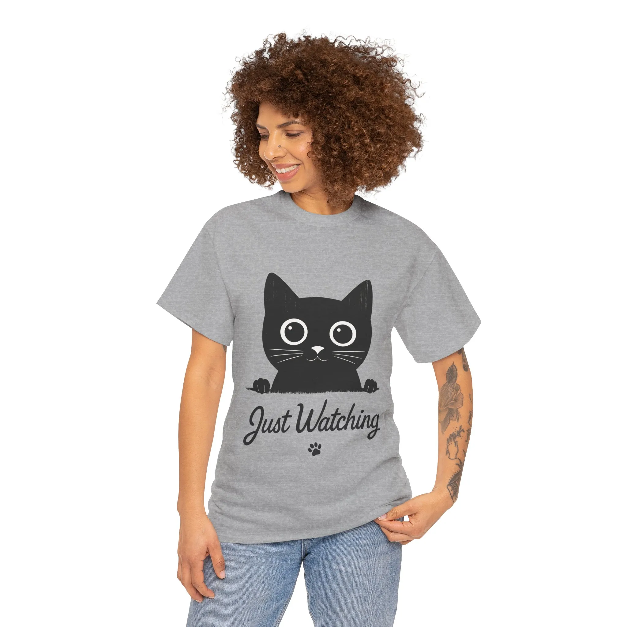 Cute Black Cat Shirt for Women - Just Watching Minimalist Kitty Tee - Funny Cat Lover Gift, Funny Pet Lover Gift, Animal Lover Tee - Image 5