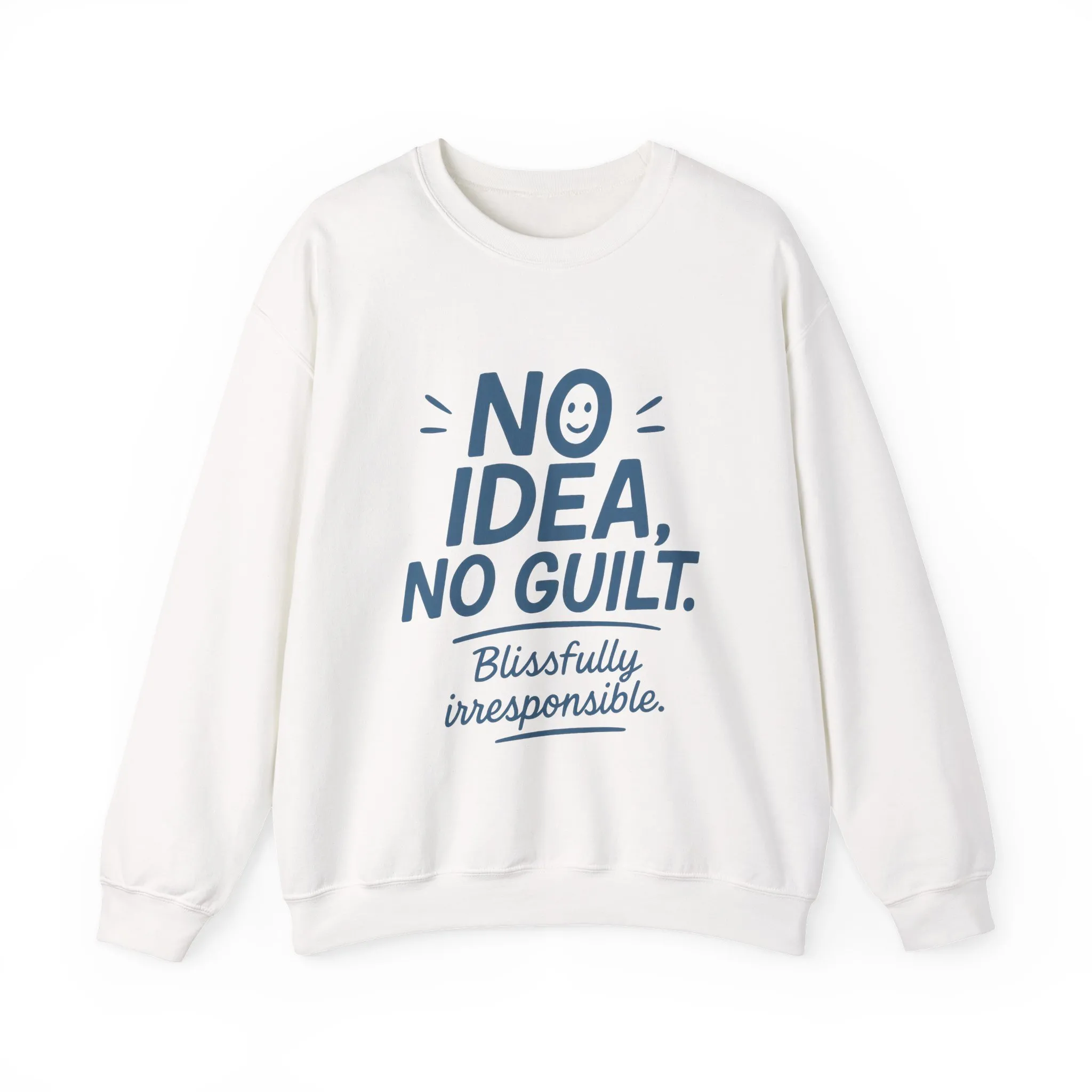 Mens Funny Sweatshirt, No Idea No Guilt Quote, Blissfully Irresponsible Cozy Pullover, Relaxed Fit Gift for Him, Cozy Mens Crewneck - Image 4