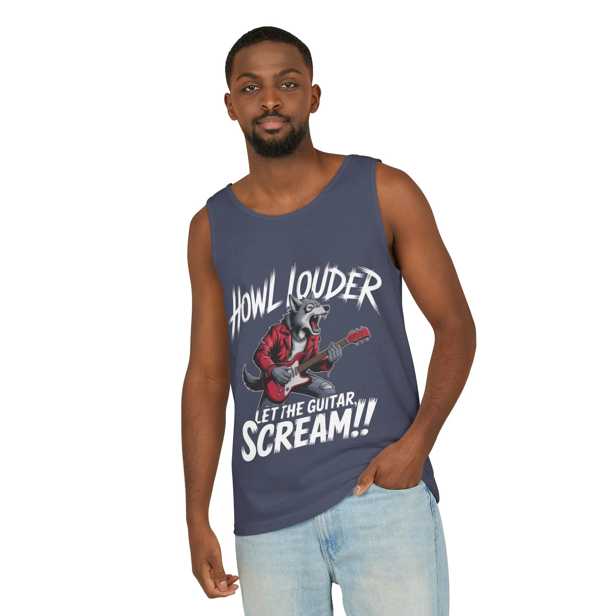 Howl Louder Wolf Tank Top, Mens Muscle Shirt, Rock Guitarist Graphic Sleeveless Tee, Wolf Workout Gym Tank, Music Lover Gift - Image 17
