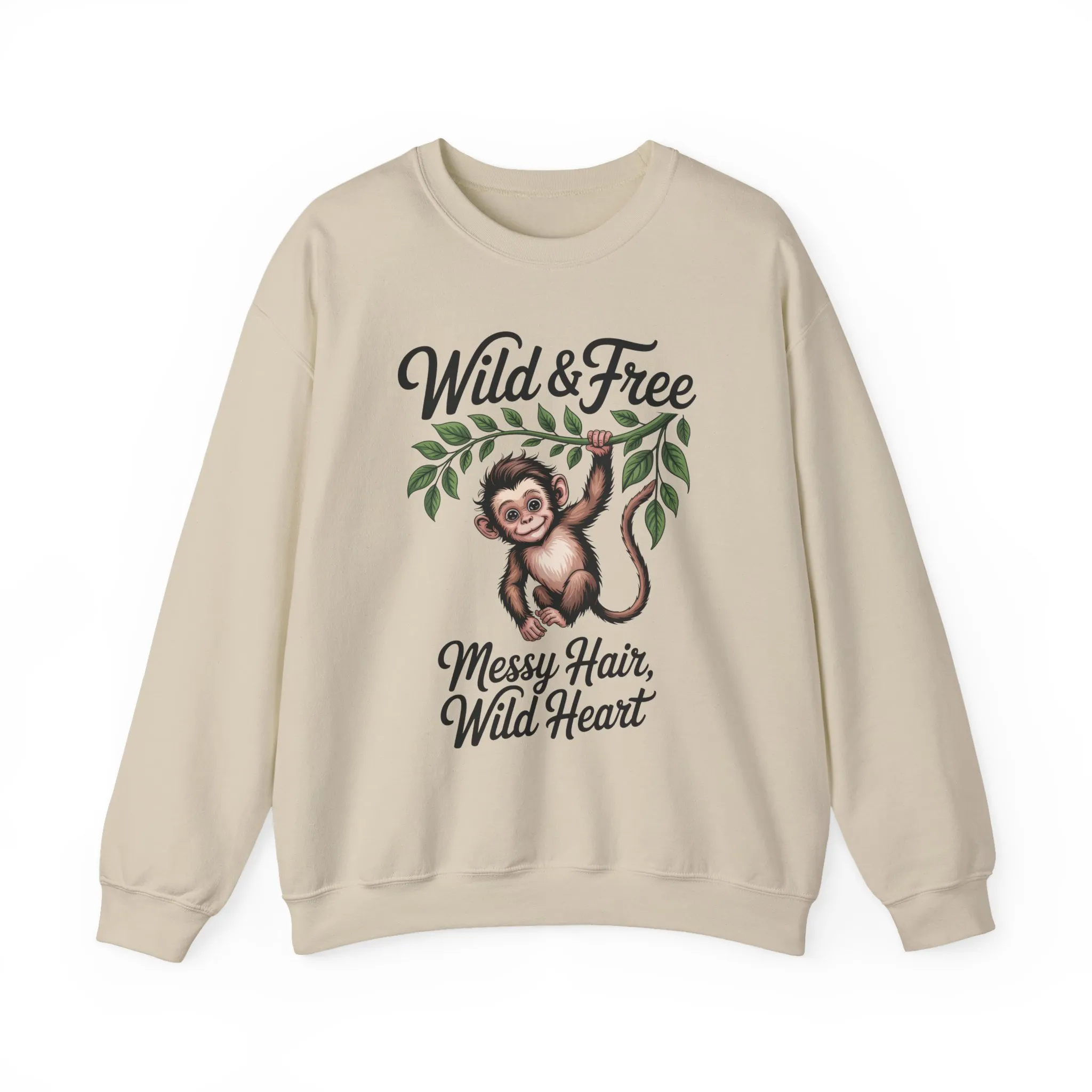 Wild & Free Monkey Sweatshirt, Messy Hair Wild Heart Womens Pullover, Cute Jungle Animal Sweater, Boho Adventure Graphic, Nature Lover Gift - Image 2