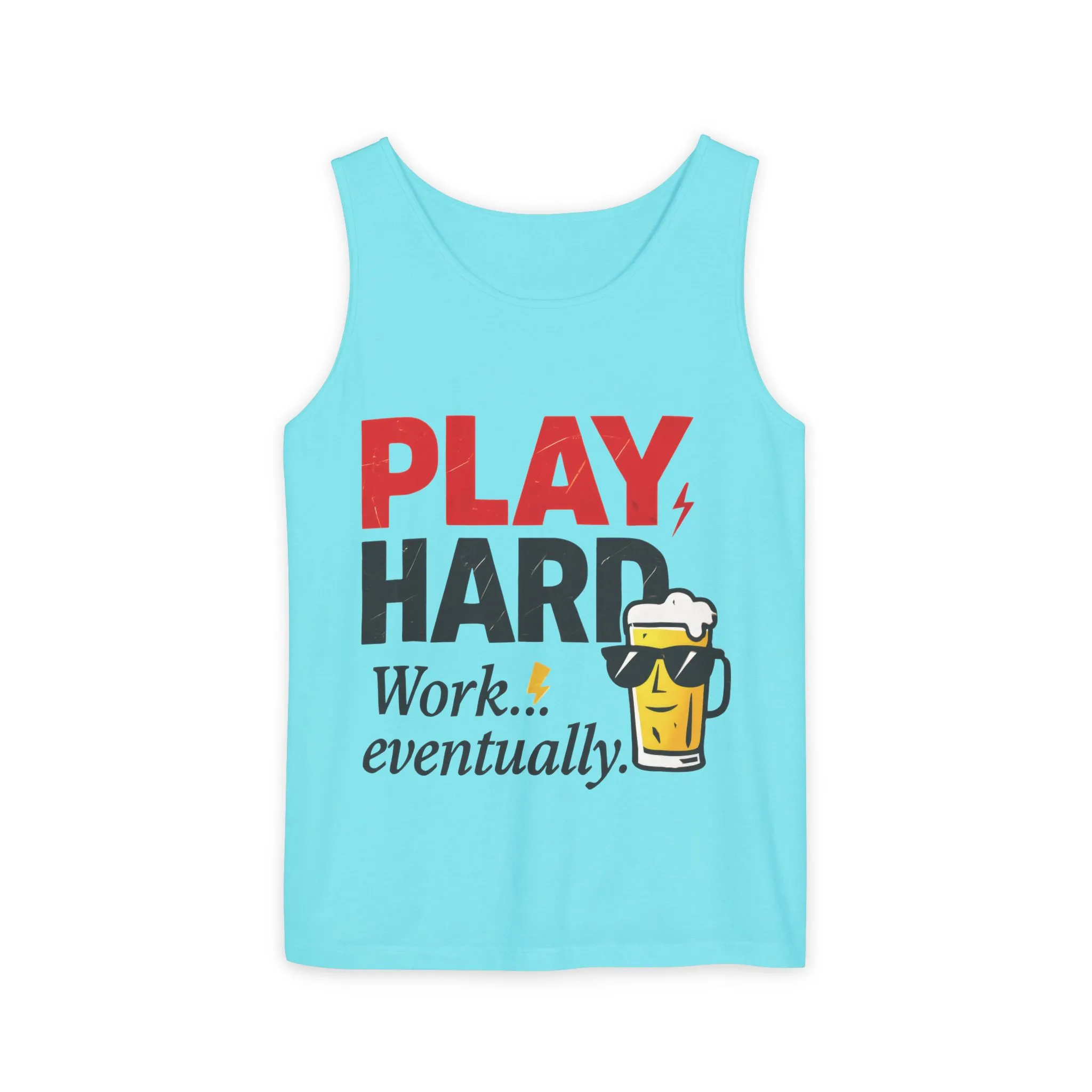 Casual Tank Top with Play Hard Print, Fun Summer Apparel, Gift for Dad or Friends, Beach Wear, Workout Top, Party Attire - Image 40