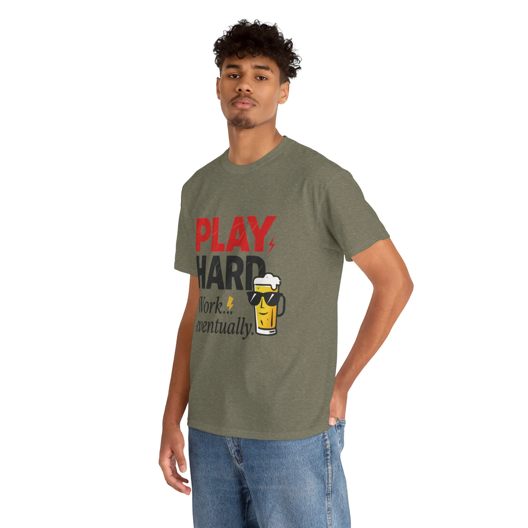 Play Hard Mens Heavy Cotton Tee, Perfect for Beer Lovers, Casual Hangouts, Parties, Gifts, and Relaxed Days - Image 9