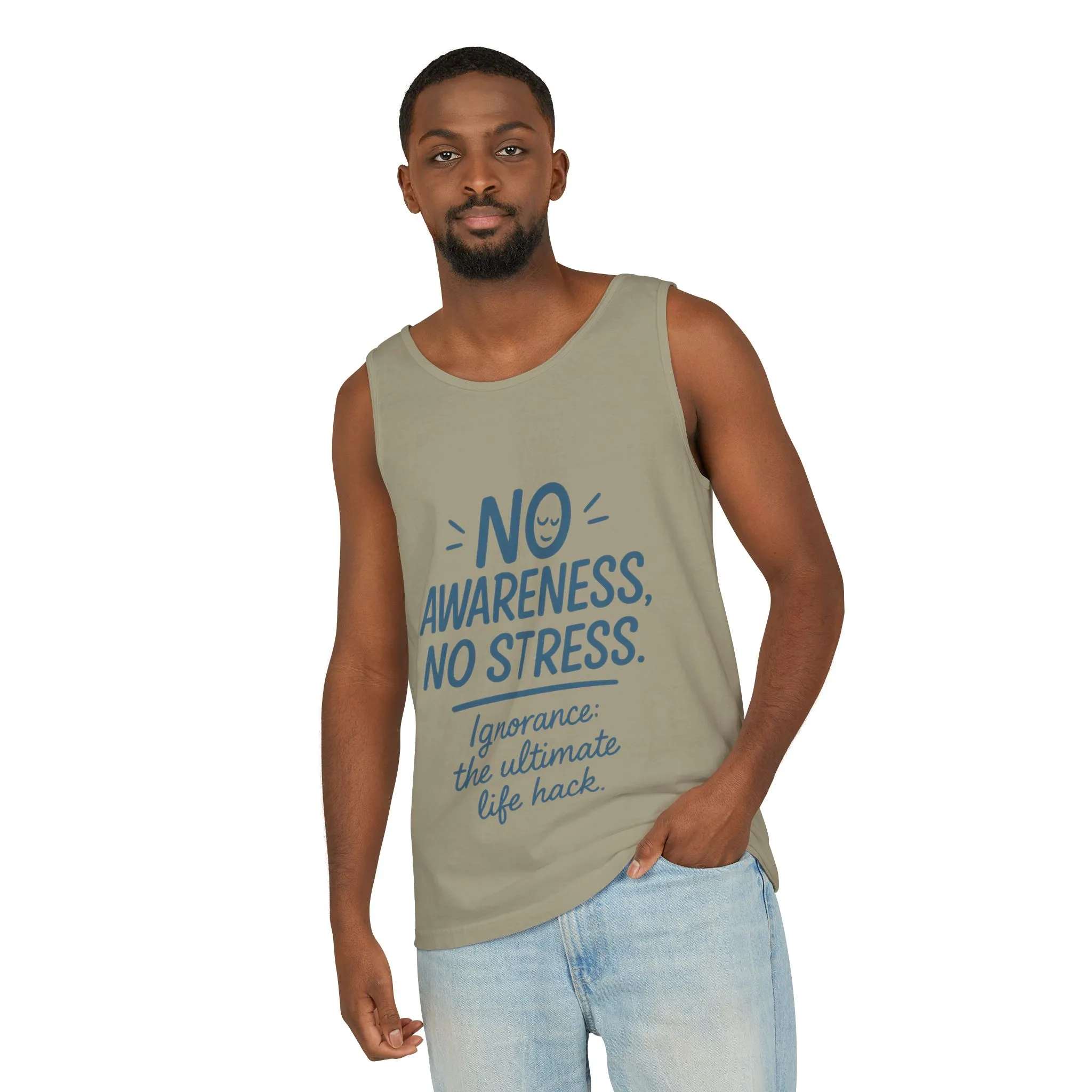Mens No Awareness Tank Top, Funny No Stress Quote, Ignorance the Ultimate Life Hack, Workout Sleeveless Shirt, Mindfulness Fashion - Image 8