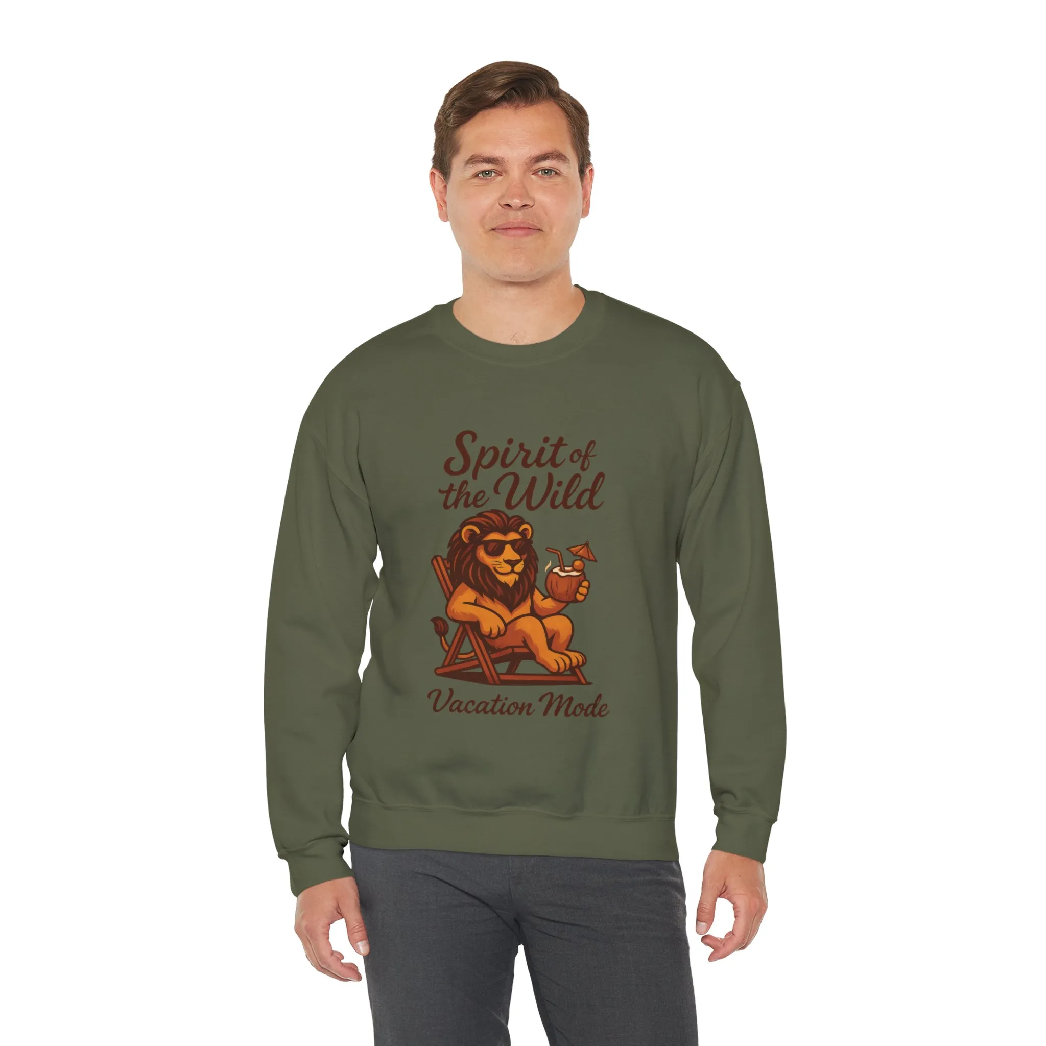 Spirit of the Wild Lion Mens Sweatshirt - Vacation Mode Funny Relaxed Jungle King Pullover, Fun Gift for Travelers - Image 12