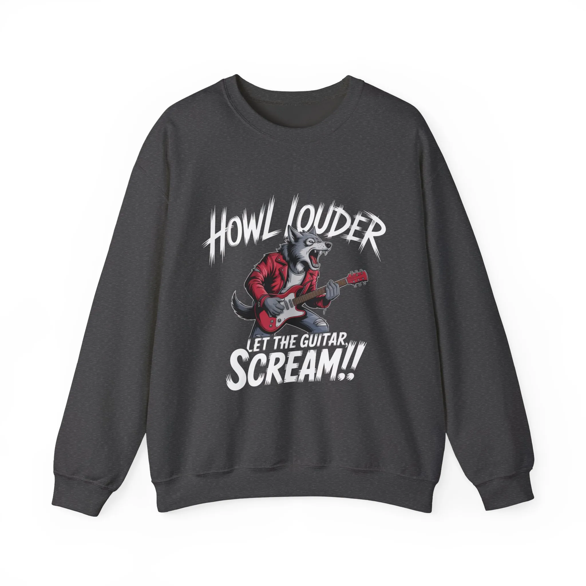 Howl Louder Wolf Sweatshirt, Let The Guitar Scream Pullover, Rock Guitar Animal Hoodie, Rocking Wolf Crewneck Sweatshirt, Music Lover Gift - Image 10