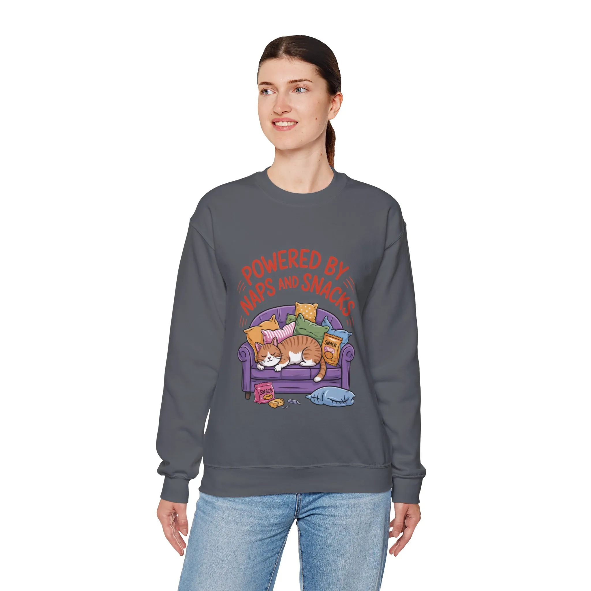 Powered by Naps and Snacks Sweatshirt, Cozy Lounge Crewneck, Gifts for Cat Lovers, Funny Cat Sweatshirt, Casual Everyday Wear - Image 21