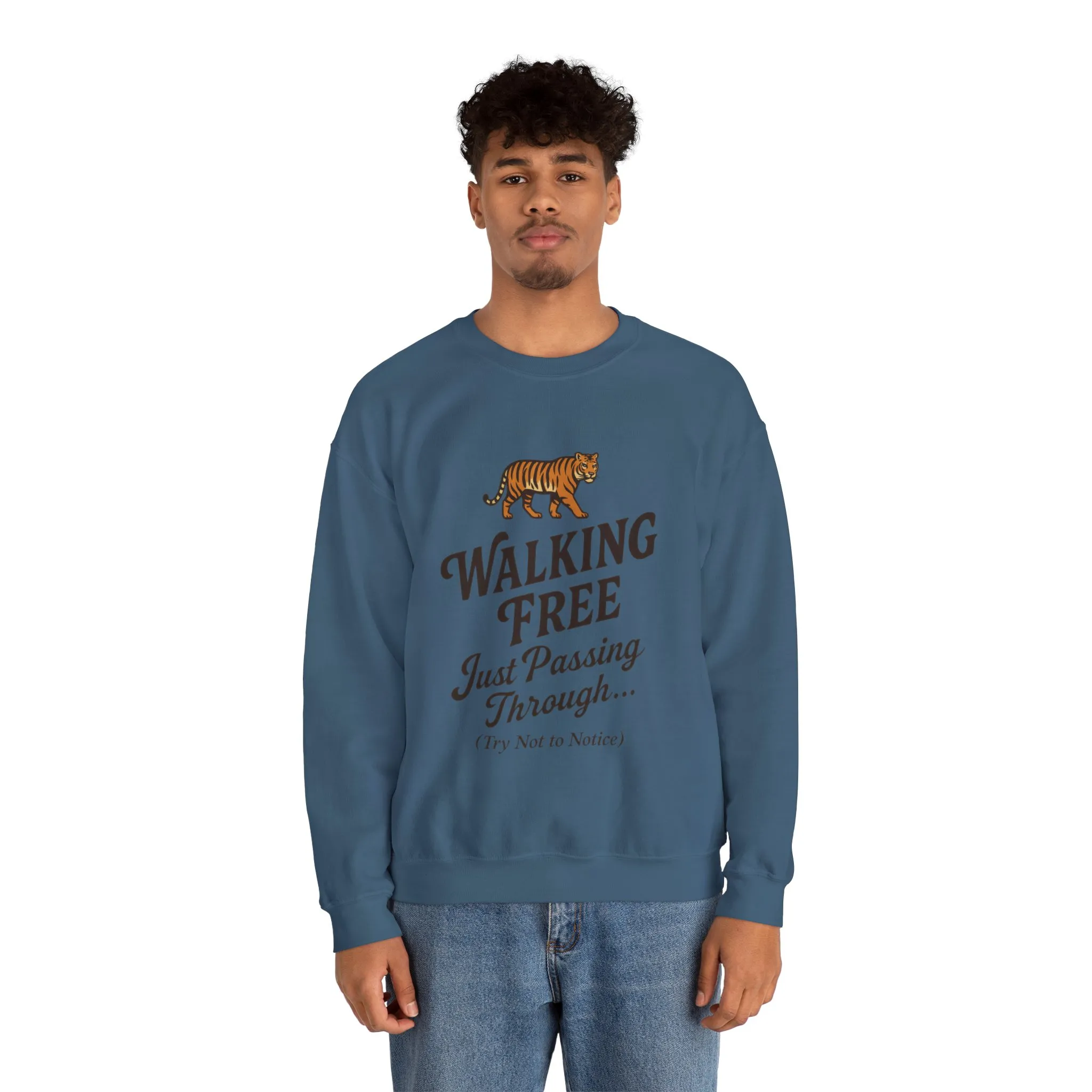 Funny Tiger Mens Crewneck Sweatshirt - Walking Free Cozy Wild Animal Pullover - Motivational Sweatshirt, Inspirational Apparel - Image 24