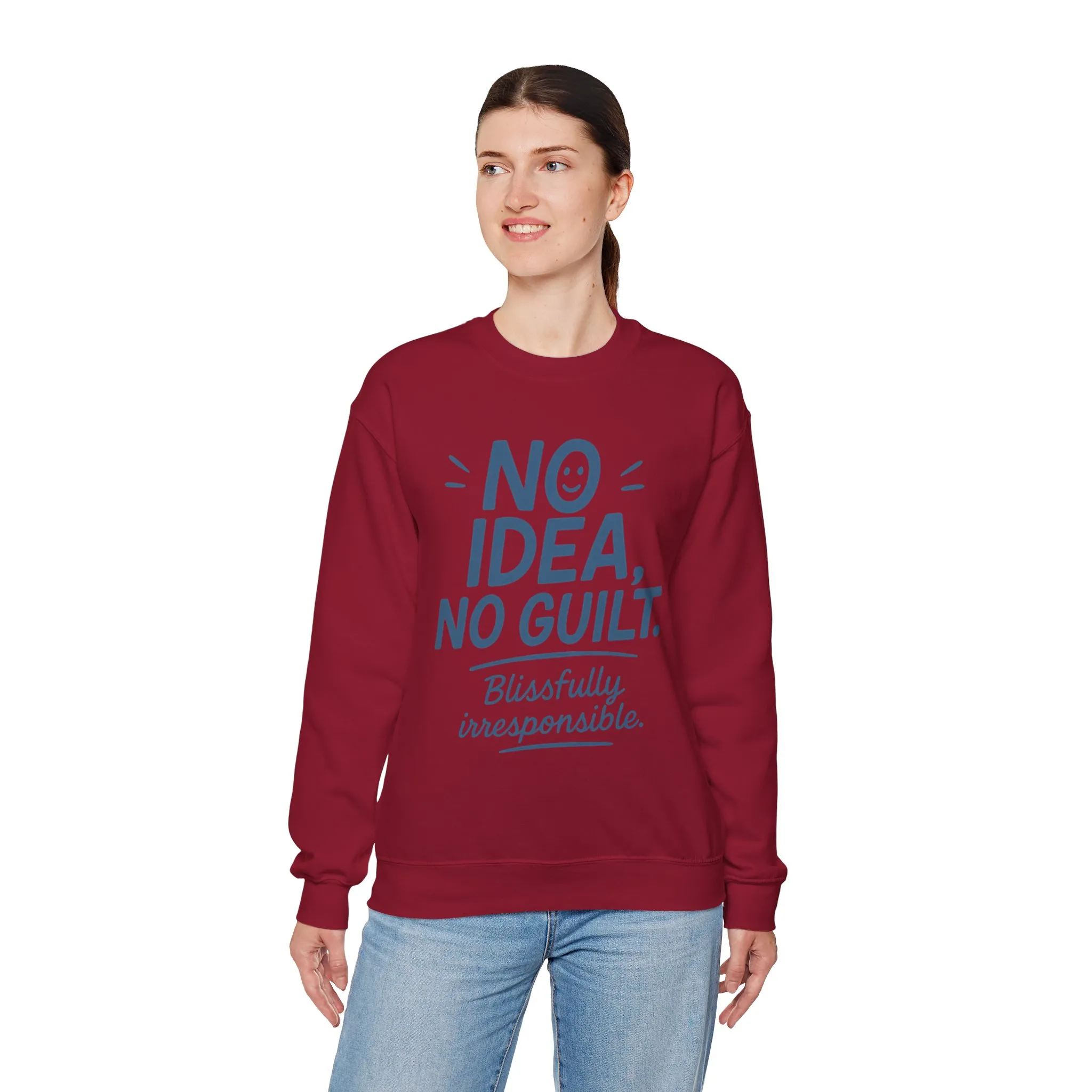 Funny Womens Sweatshirt, No Idea No Guilt Quote, Blissfully Irresponsible Cozy Pullover, Relaxed Fit Gift for Her, Gift for Friends - Image 30