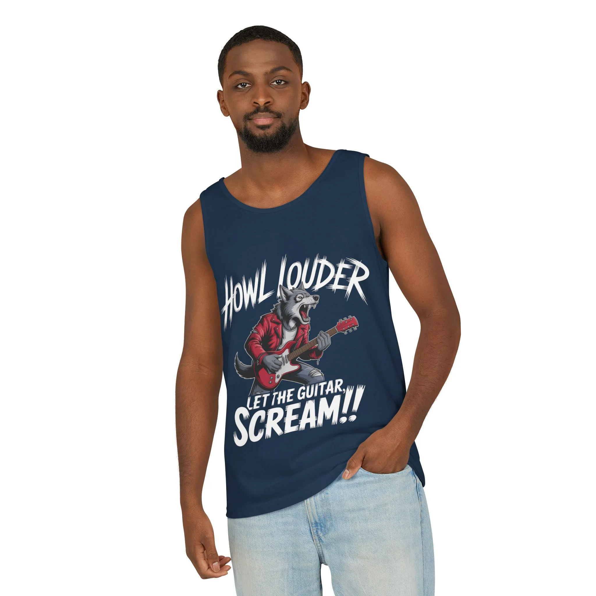 Howl Louder Wolf Tank Top, Mens Muscle Shirt, Rock Guitarist Graphic Sleeveless Tee, Wolf Workout Gym Tank, Music Lover Gift - Image 20