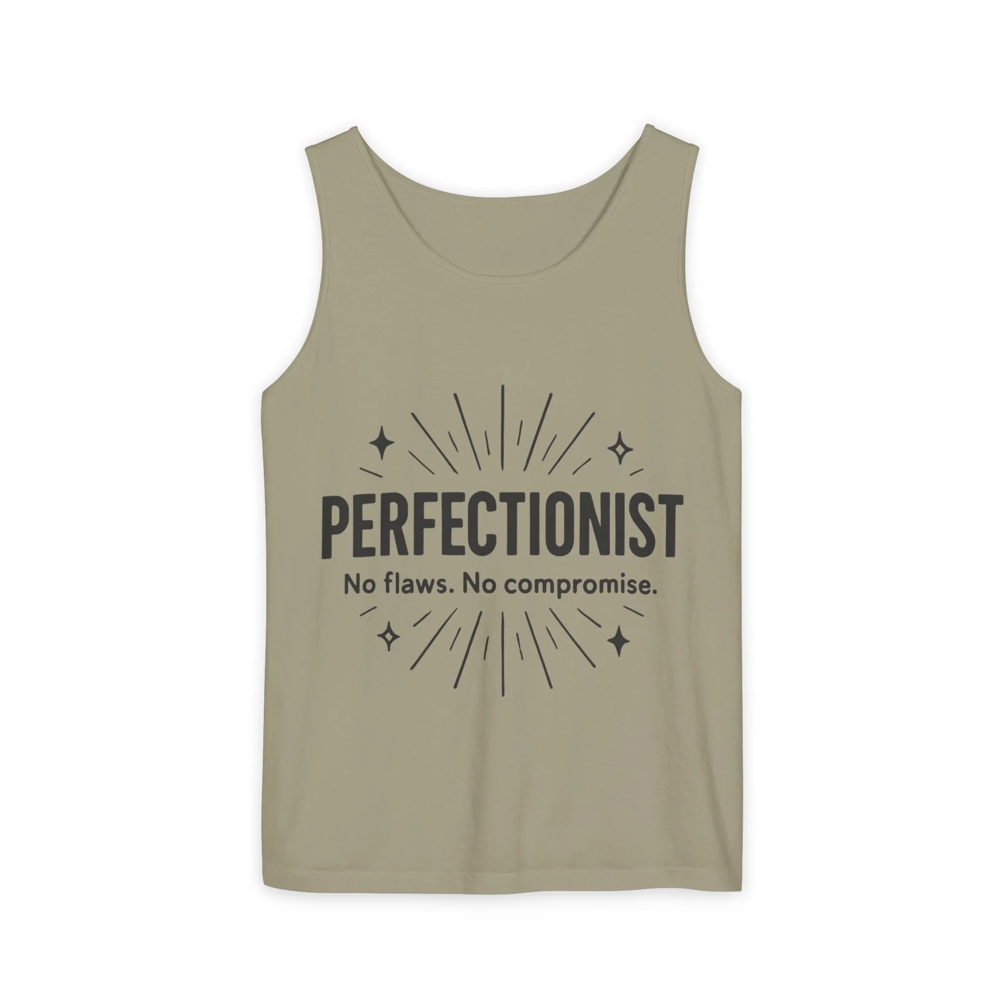 Mens Perfectionist Tank Top, No Flaws No Compromise, Minimal Bold Graphic Tee, Gift for OCD, Clean Freak, or Detail-Oriented Men - Image 3