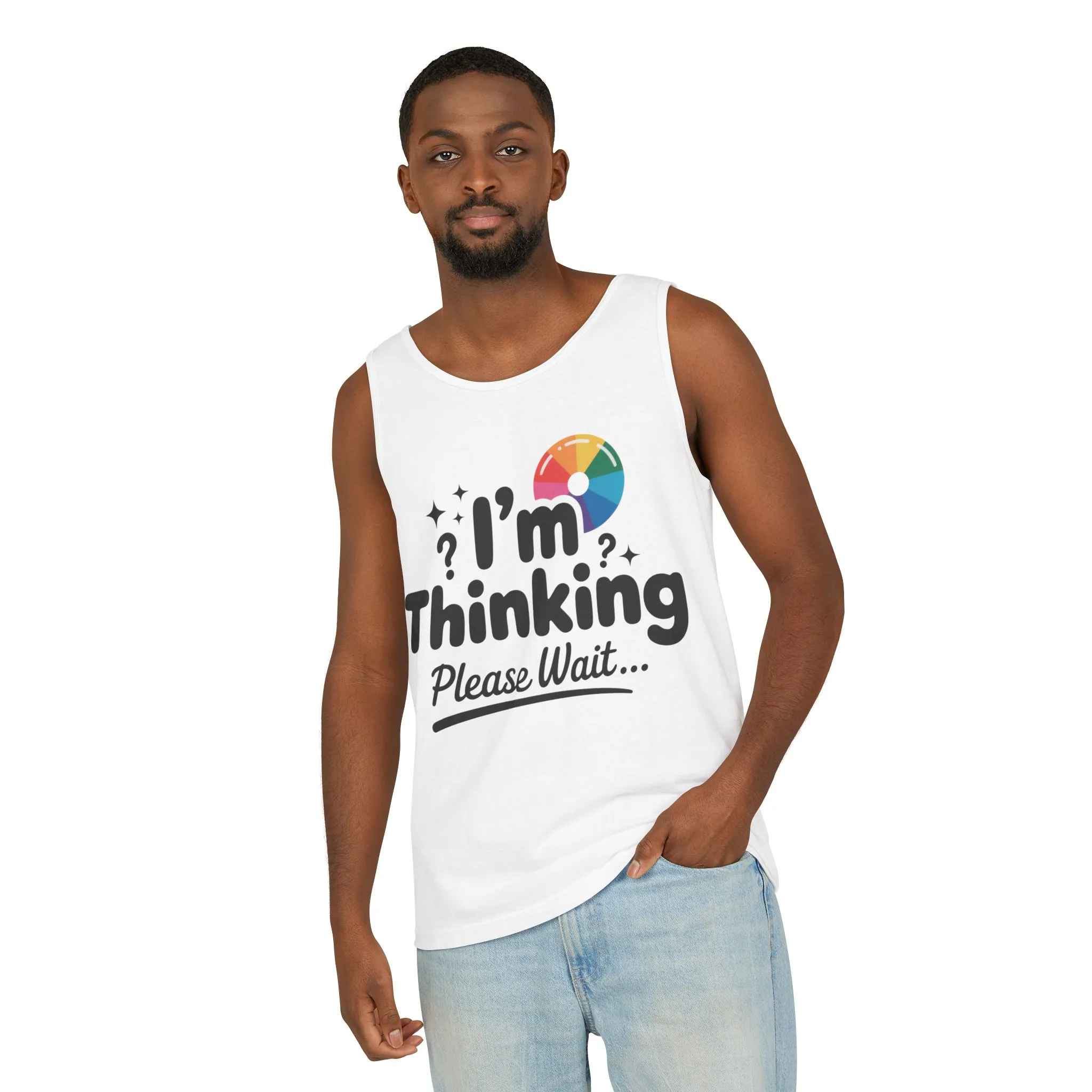 Funny - Im Thinking Please Wait - Mens Tank Top, Cute Geeky Gift for Introverts, Programmers, Designers, Fun Humor Shirt, Gift for Adults - Image 4