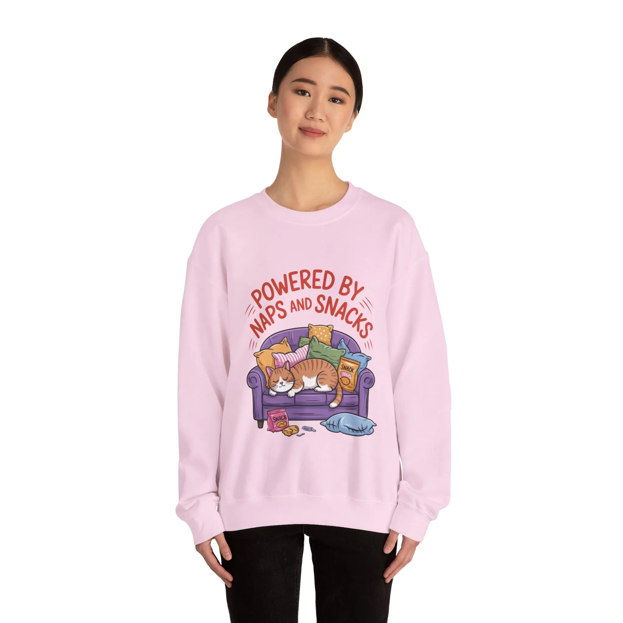Powered by Naps and Snacks Sweatshirt, Cozy Lounge Crewneck, Gifts for Cat Lovers, Funny Cat Sweatshirt, Casual Everyday Wear - Image 26