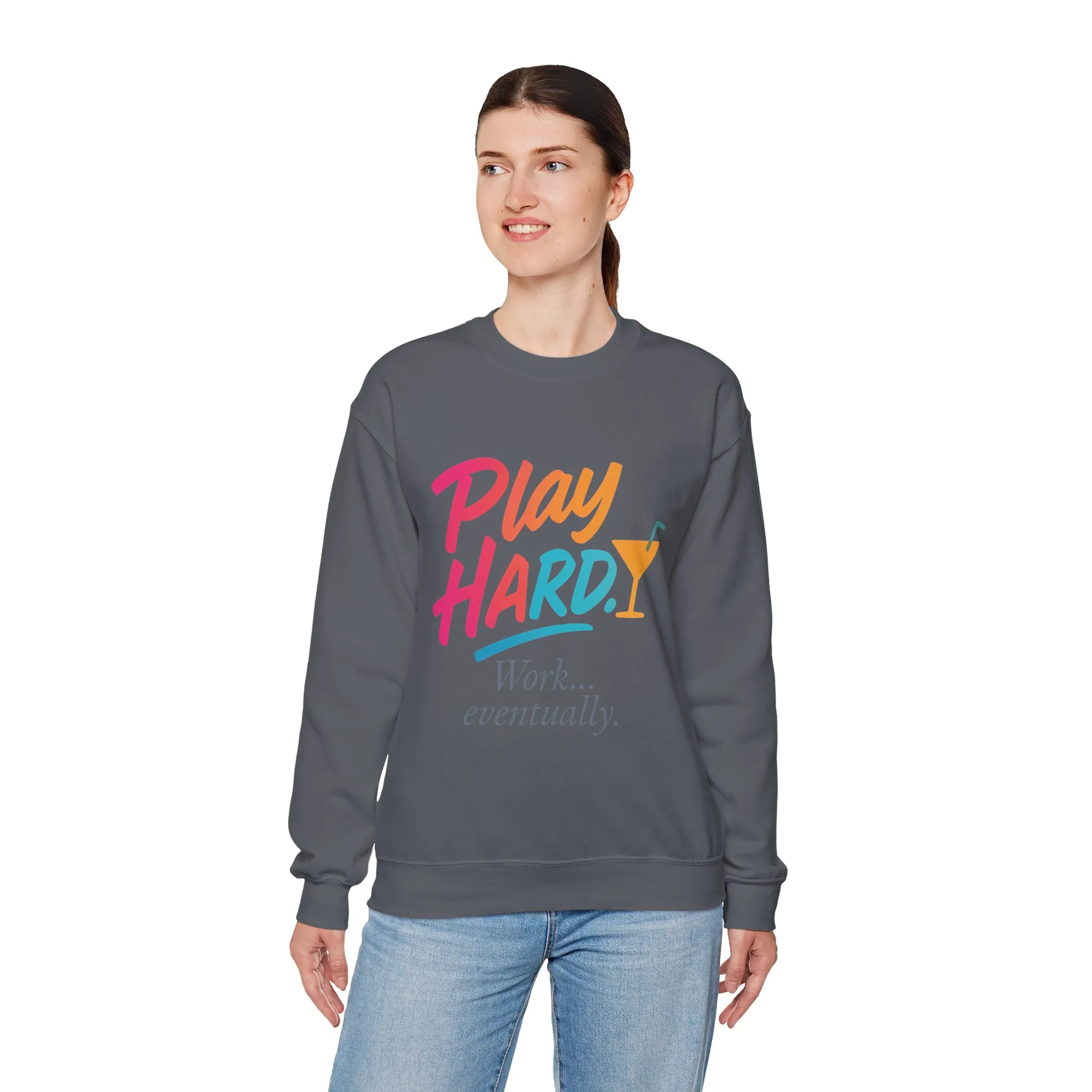 Play Hard Work Eventually Sweatshirt, Funny Cocktail Graphic Tee, Womens Party Sweatshirt, Relaxed Vacation Top, Cozy Style - Image 12