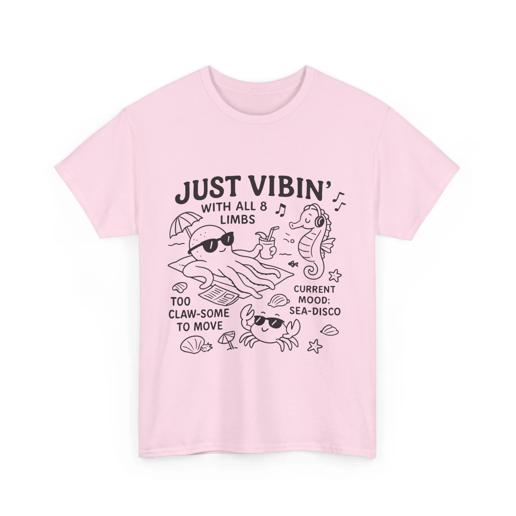 Just Vibin Womens T-Shirt, Cute Octopus & Sea Animals Graphic Tee, Funny Sea Disco Summer Shirt, Beach Vibes Gift for Her, Ocean Theme - Image 2