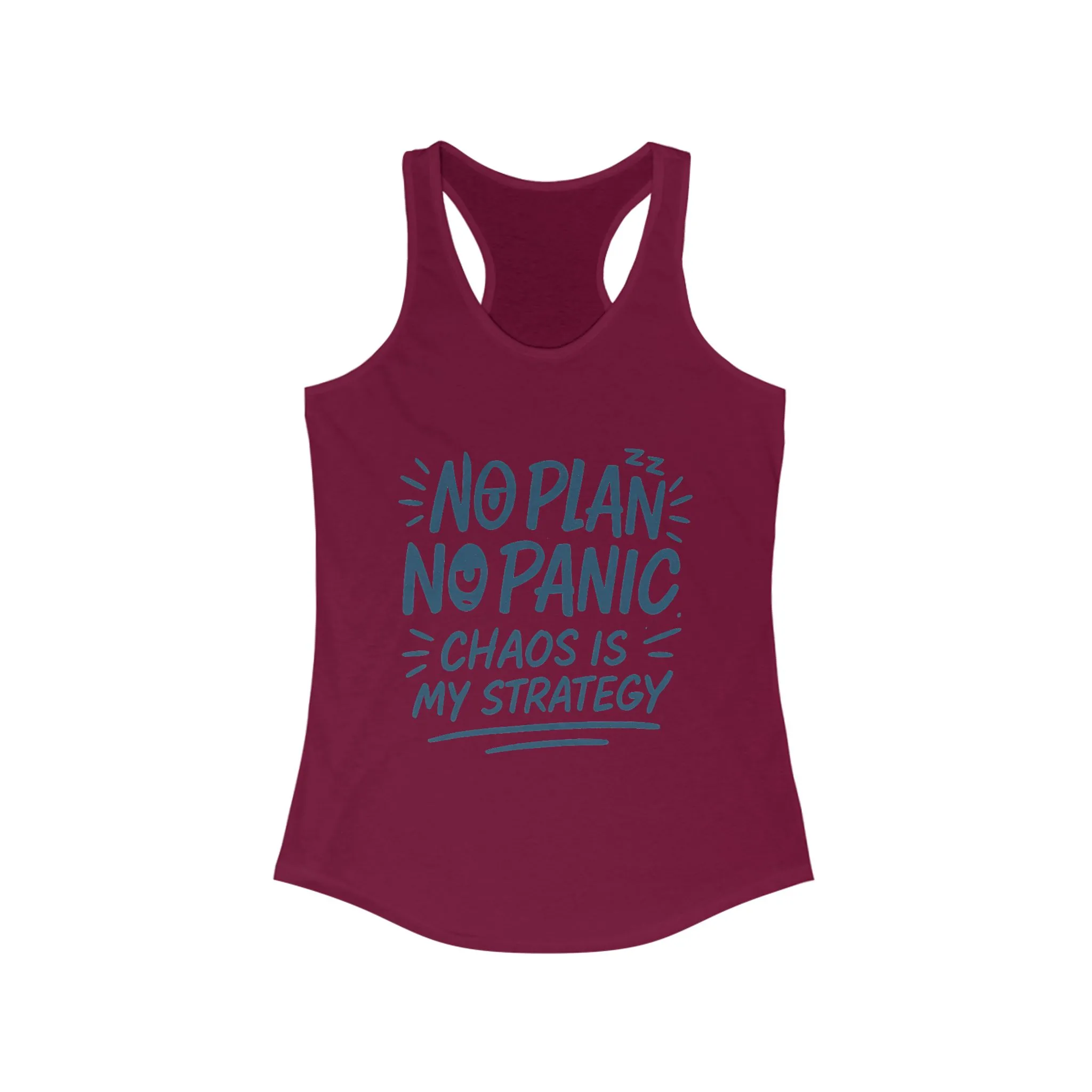 Funny Womens Racerback Tank, Chaos Strategy T-Shirt, No Plan No Panic Quote Shirt, Humorous Gift Idea, Casual Relaxed Fit Top - Image 17