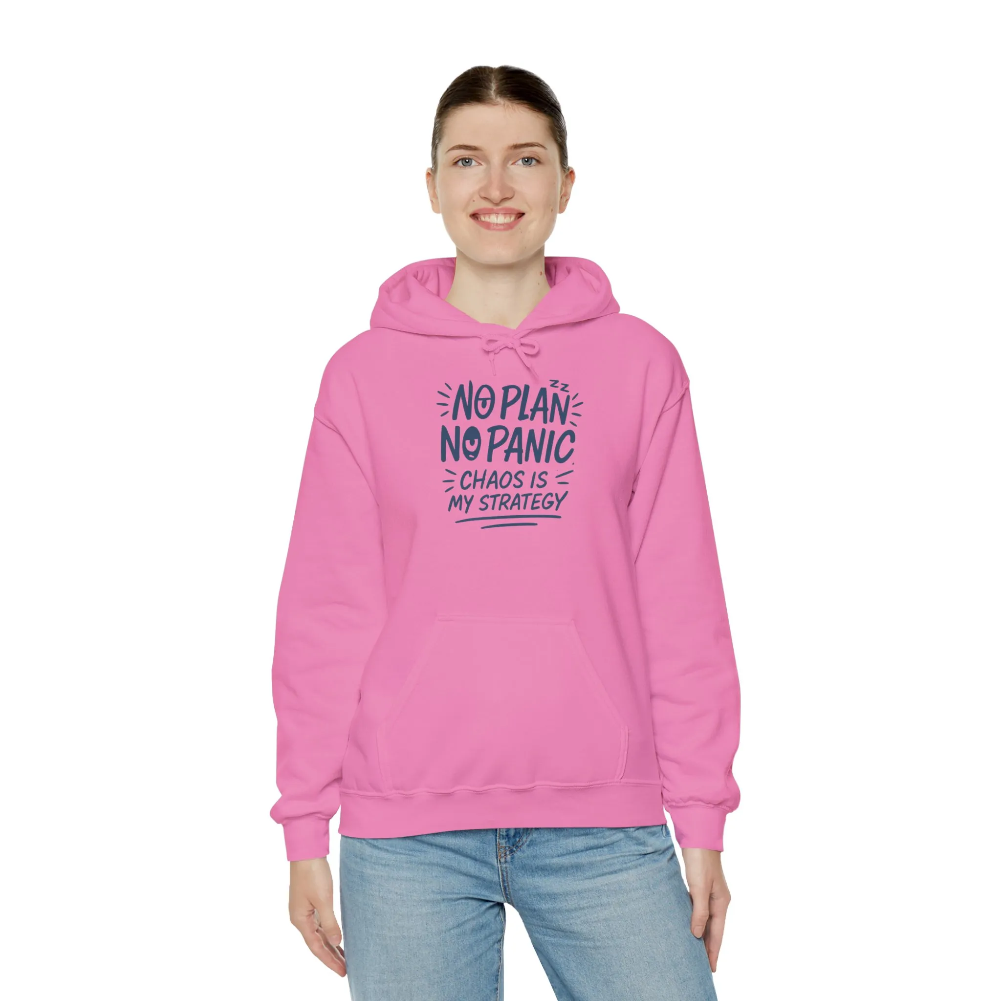 Chaos Is My Strategy Hooded Sweatshirt, Women's Pullover for Stress Relief, No Plan No Panic, Cute Winter Layering for Women, Humorous Gift - Image 48