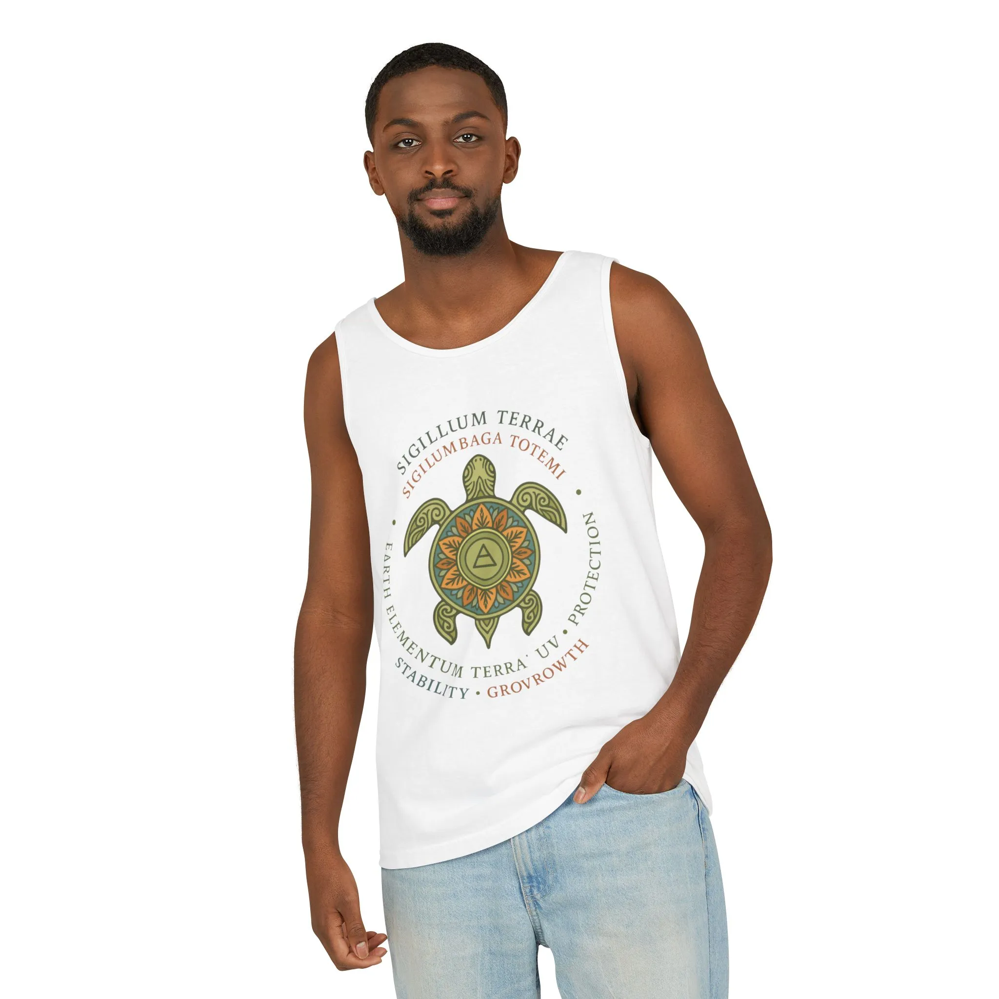Earth Totem Turtle Womens Tank, Sigillum Terrae Symbol, Elemental Growth Tee, Nature-Inspired Tank Top with Protective Symbol, Beachwear - Image 6