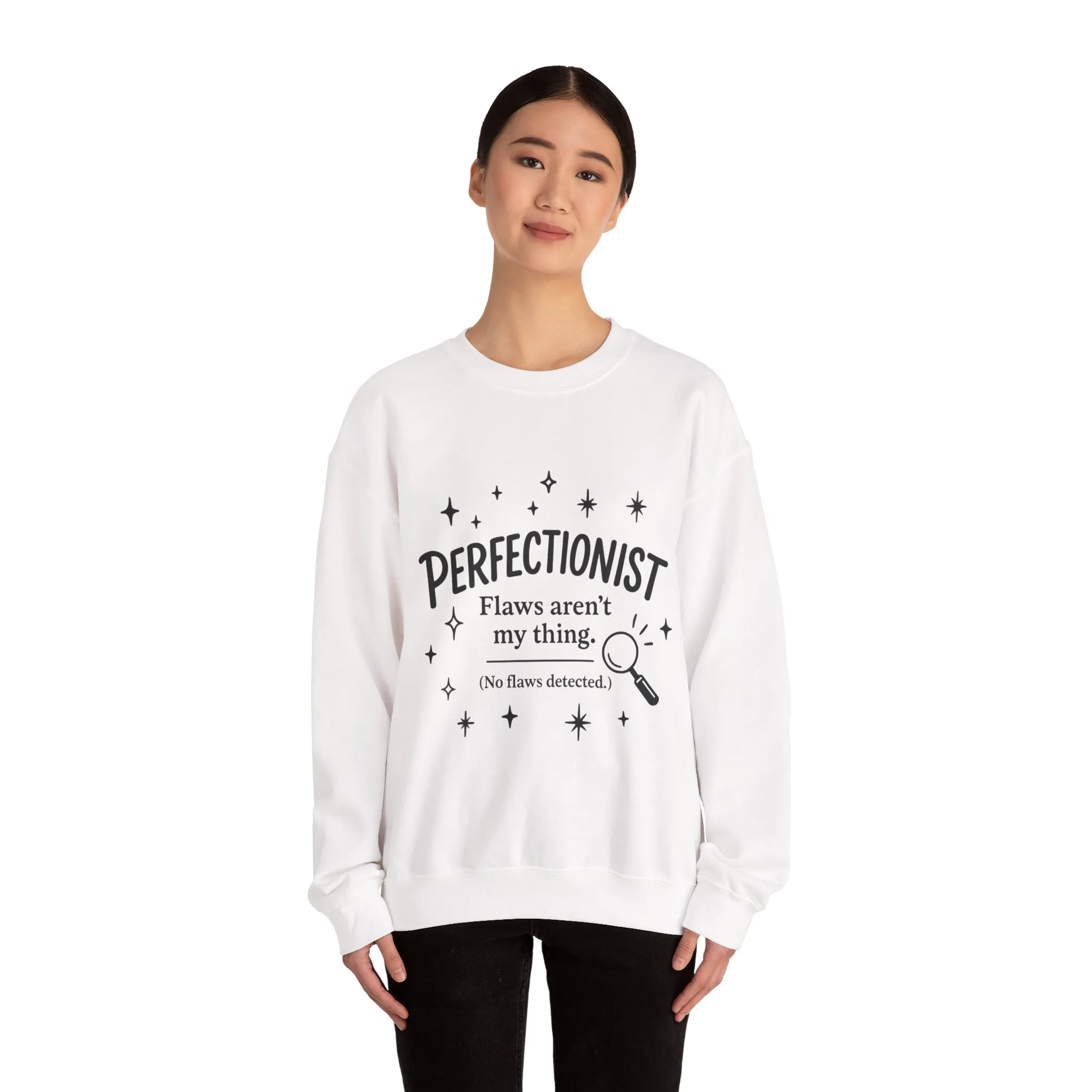 Womens Perfectionist Sweatshirt, Funny Clean Design with Stars, No Flaws Detected Quote Pullover, Minimalist Cozy Gift for Her - Image 5