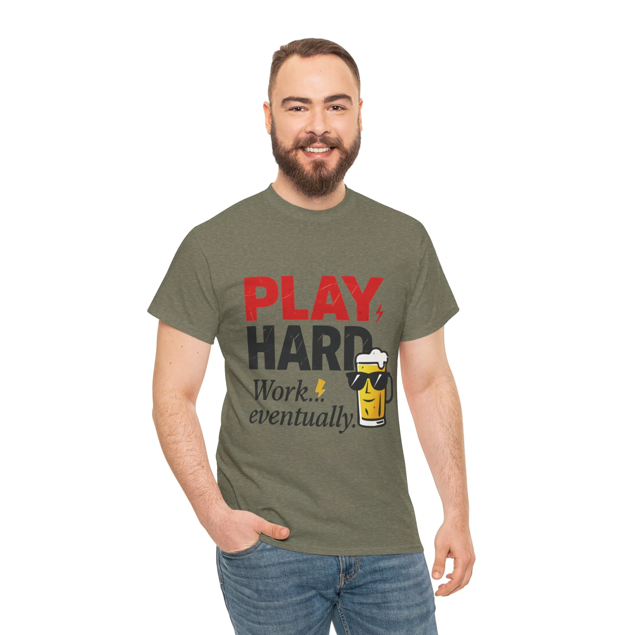 Play Hard Mens Heavy Cotton Tee, Perfect for Beer Lovers, Casual Hangouts, Parties, Gifts, and Relaxed Days - Image 8