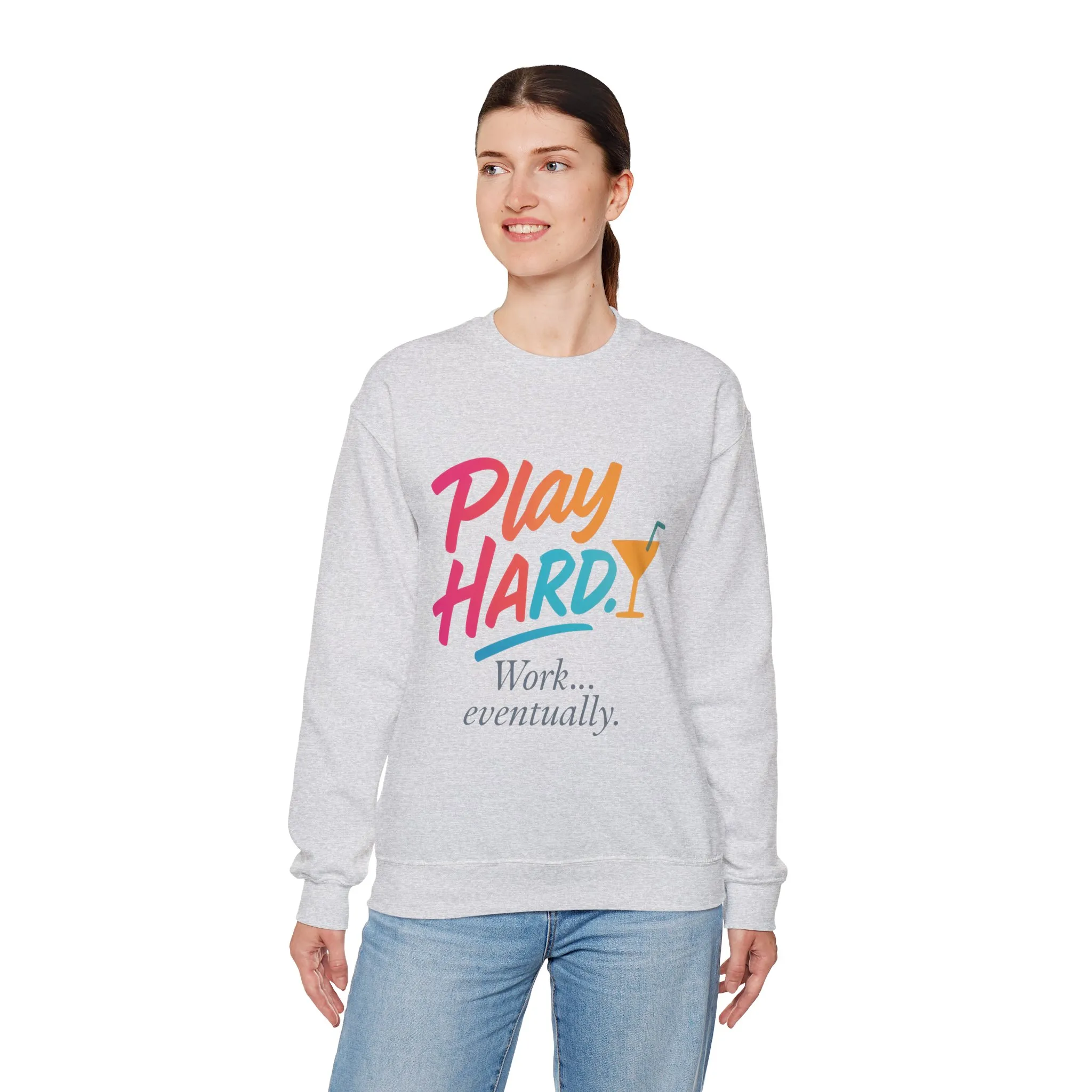 Play Hard Work Eventually Sweatshirt, Funny Cocktail Graphic Tee, Womens Party Sweatshirt, Relaxed Vacation Top, Cozy Style - Image 6