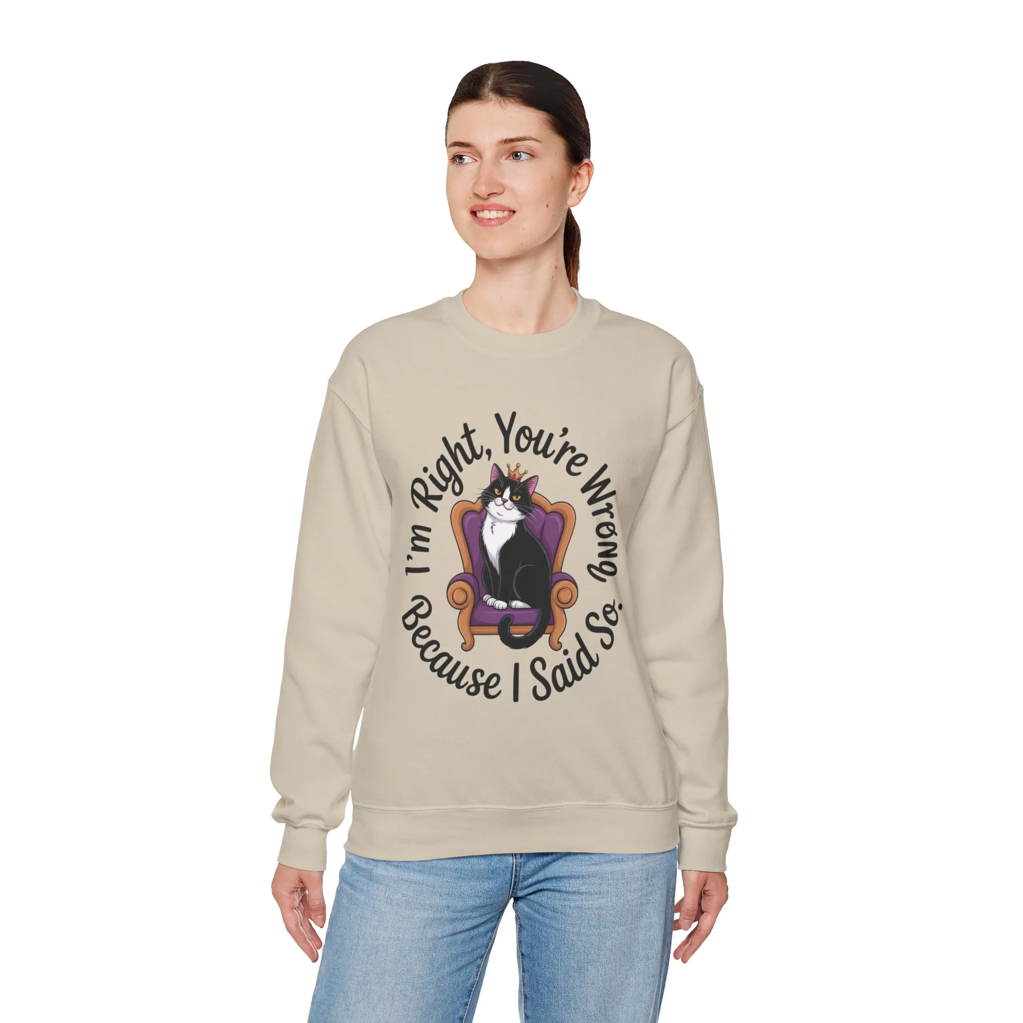 Cat Queen Womens Crewneck Sweatshirt for Cat Lovers, Cat Mom Humor Sweatshirt, Sassy Cat Graphic Sweatshirt, Im Right Tee Sweatshirt - Image 3