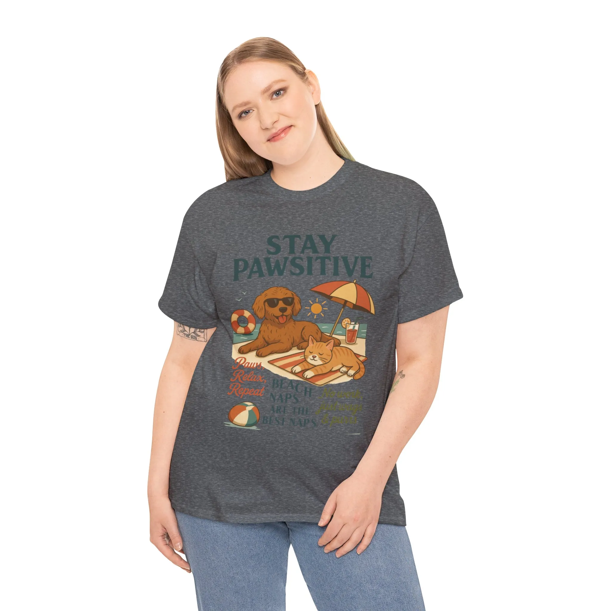 Stay Pawsitive Womens T-Shirt, Cute Dog & Cat Beach Shirt, Summer Pet Lover Tee, Animal Graphic Heavy Cotton Tee, Fun Pet Lovers Gift - Image 21