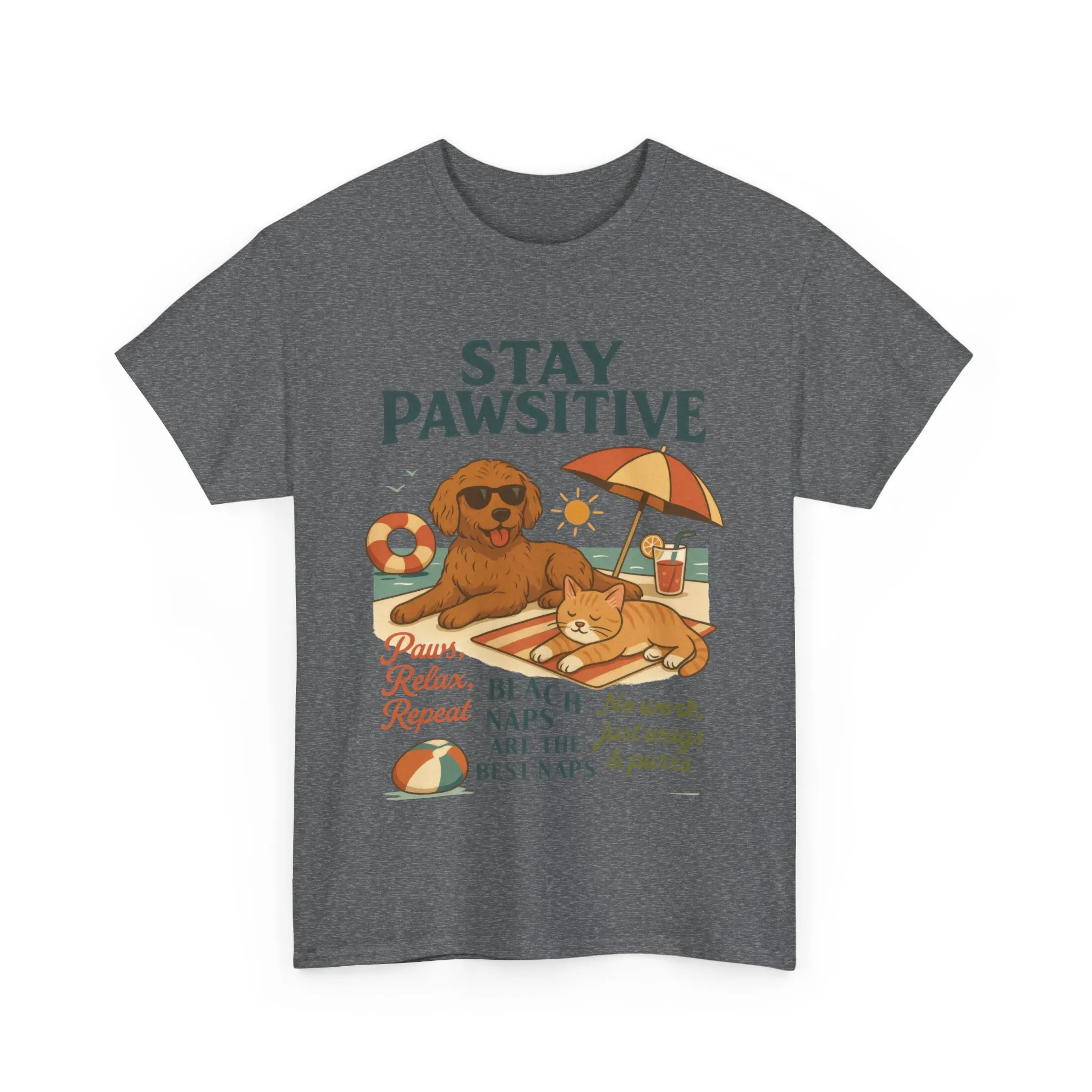 Stay Pawsitive Womens T-Shirt, Cute Dog & Cat Beach Shirt, Summer Pet Lover Tee, Animal Graphic Heavy Cotton Tee, Fun Pet Lovers Gift - Image 19