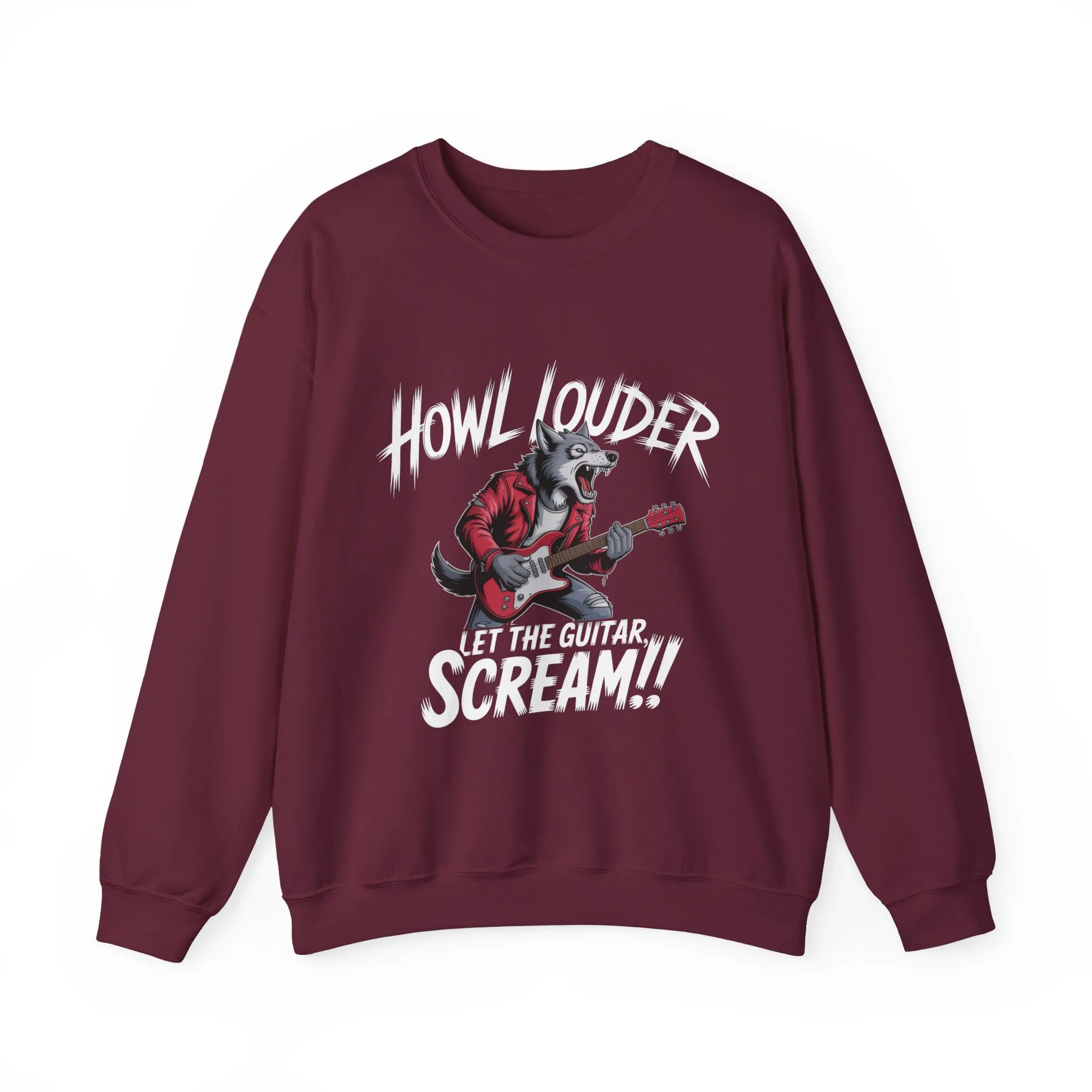 Howl Louder Wolf Sweatshirt, Let The Guitar Scream Pullover, Rock Guitar Animal Hoodie, Rocking Wolf Crewneck Sweatshirt, Music Lover Gift - Image 4
