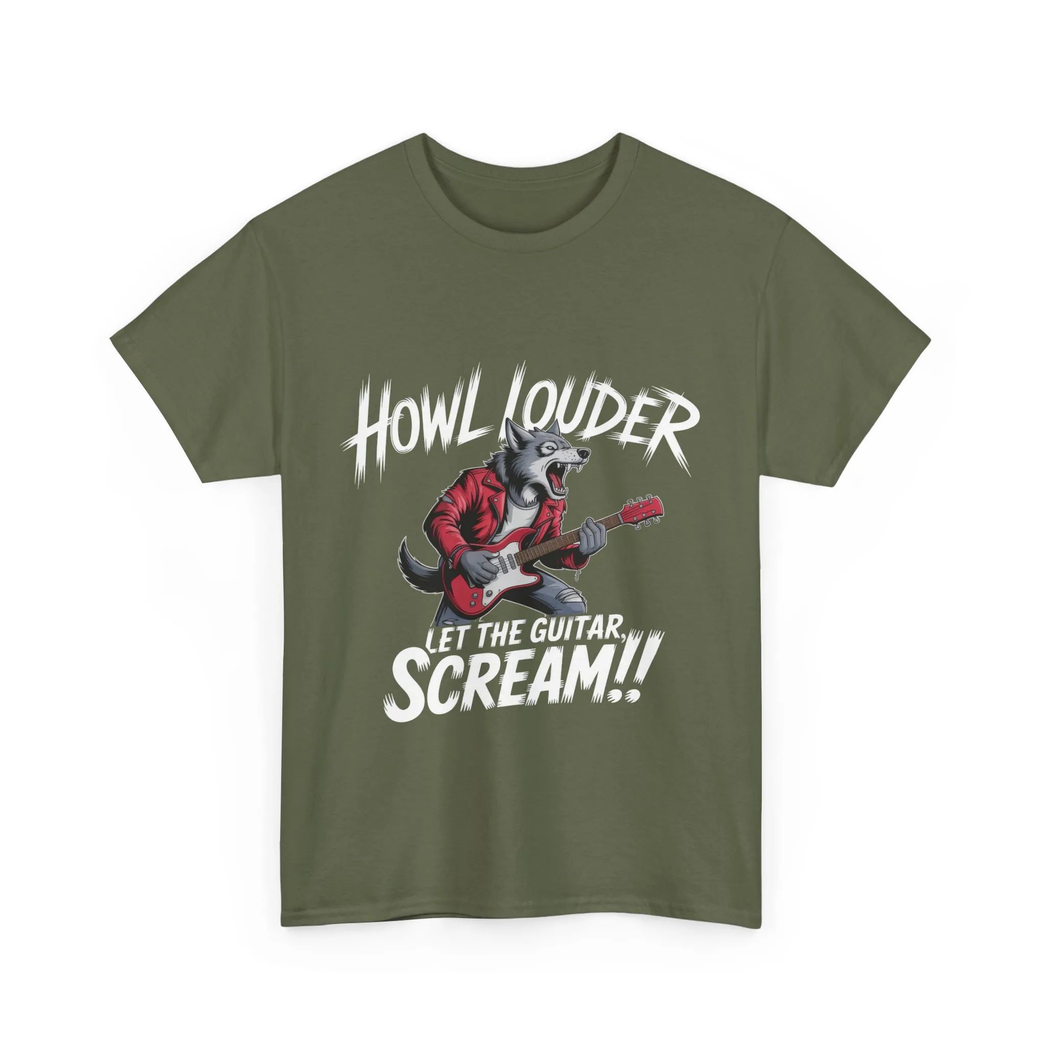 Rockin Wolf Unisex Tee, Perfect for Music Lovers, Music Lover Graphic T-Shirt, Cool Guitarist Wolf Design, Rock Wolf Electric Guitar Tee - Image 4
