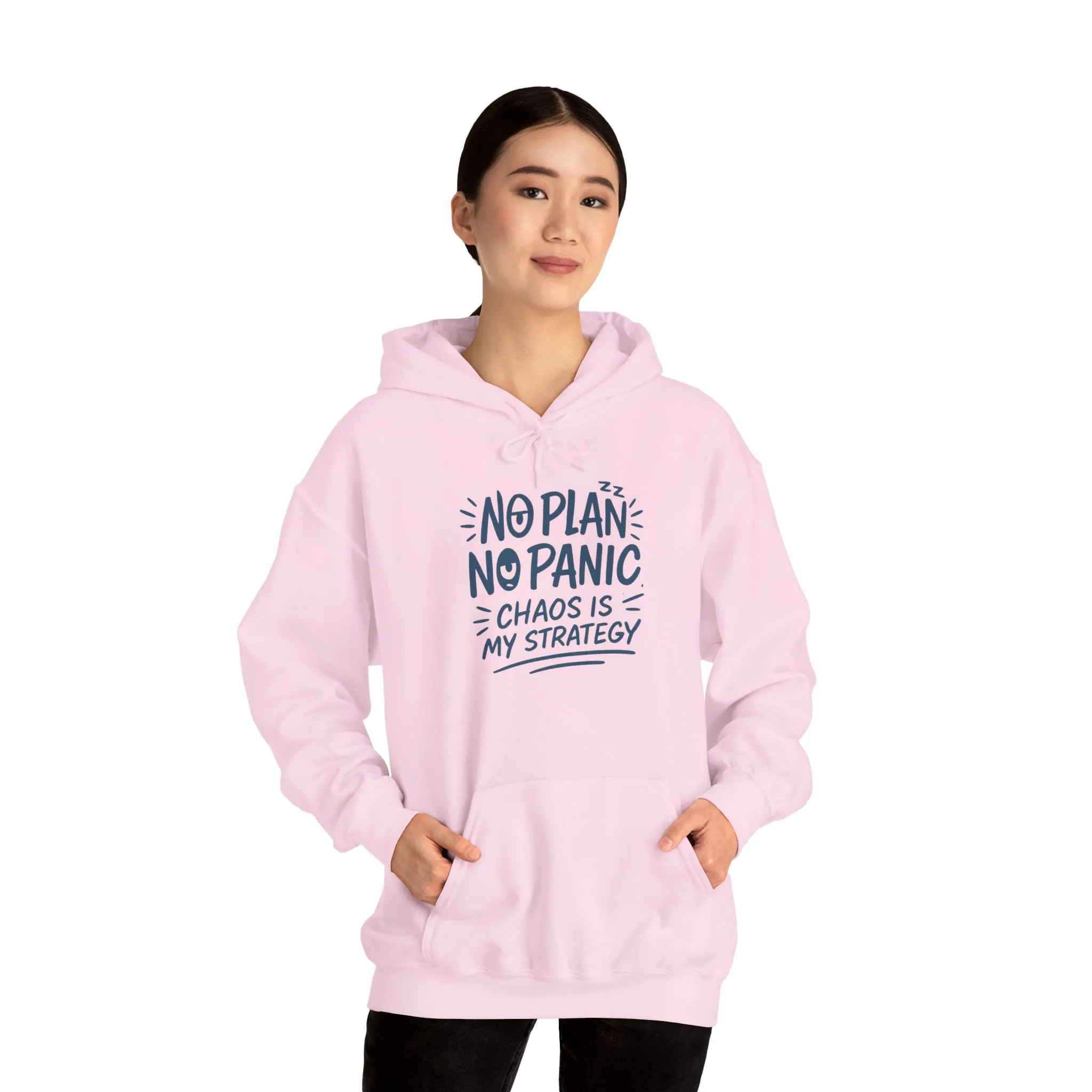 Chaos Is My Strategy Hooded Sweatshirt, Women's Pullover for Stress Relief, No Plan No Panic, Cute Winter Layering for Women, Humorous Gift - Image 31