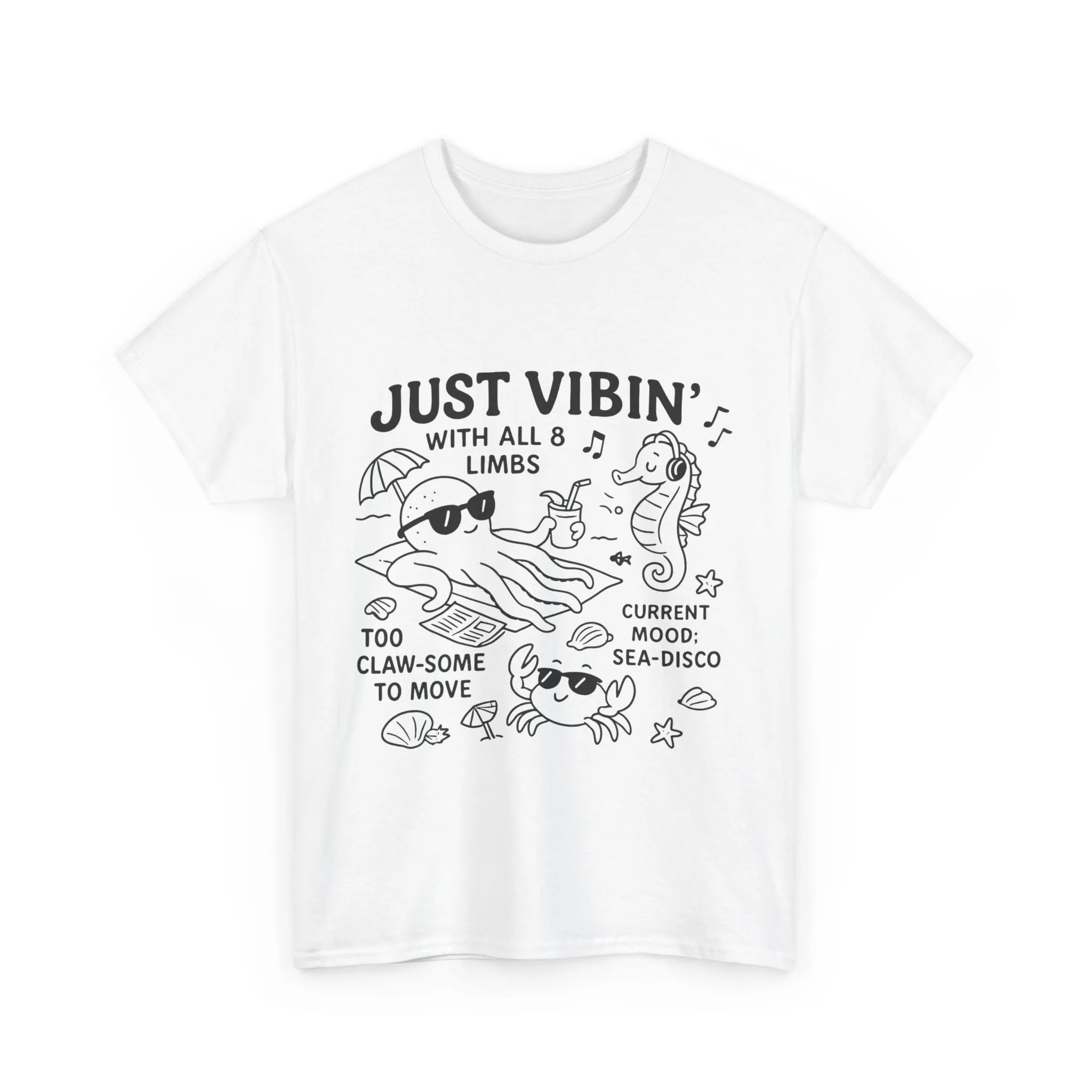 Just Vibin Womens T-Shirt, Cute Octopus & Sea Animals Graphic Tee, Funny Sea Disco Summer Shirt, Beach Vibes Gift for Her, Ocean Theme - Image 4