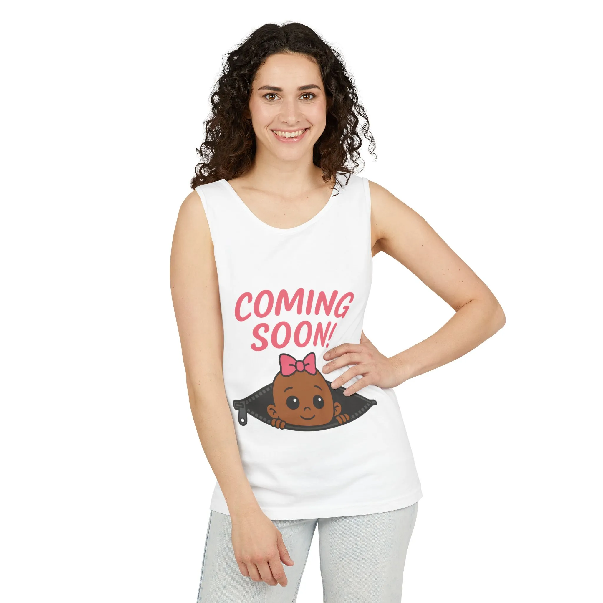 Coming Soon Maternity Tank Top, Cute Baby Girl Pregnancy Announcement Shirt, Expecting Mom Gift, Gender Reveal Tank, Baby Shower Gift - Image 4