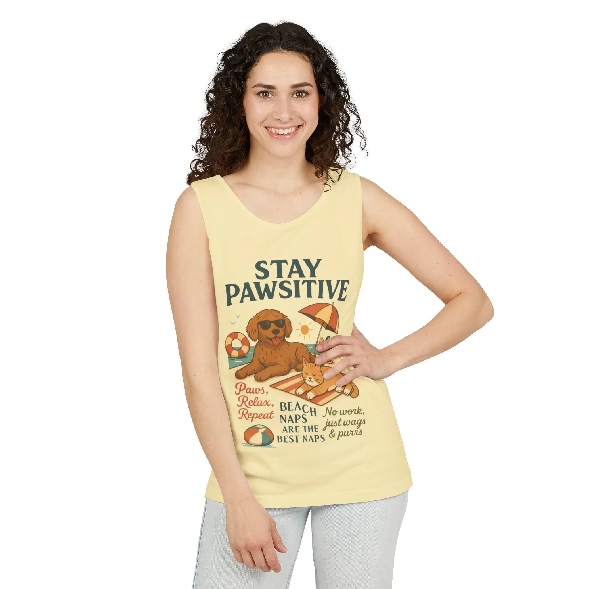 Stay Pawsitive Womens Tank, Cute Dog & Cat Beach Tee, Summer Pet Lover Tee, Animal Graphic Heavy Cotton Tee, Fun Pet Lovers Gift, Summer Top - Image 6
