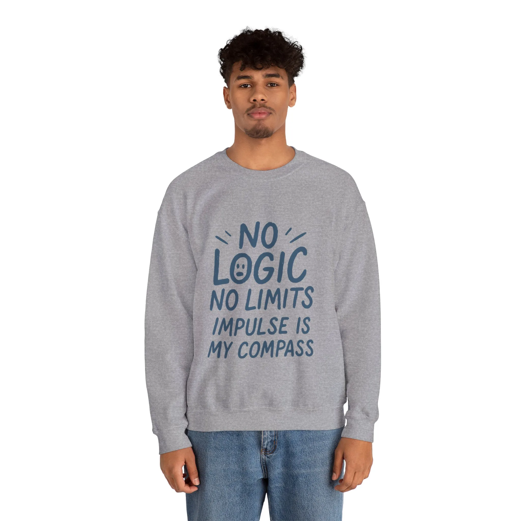 Mens Motivational Crewneck Sweatshirt,No Logic No Limits Quote, Casual Wear for Creatives, Cozy Relaxed Fit Pullover