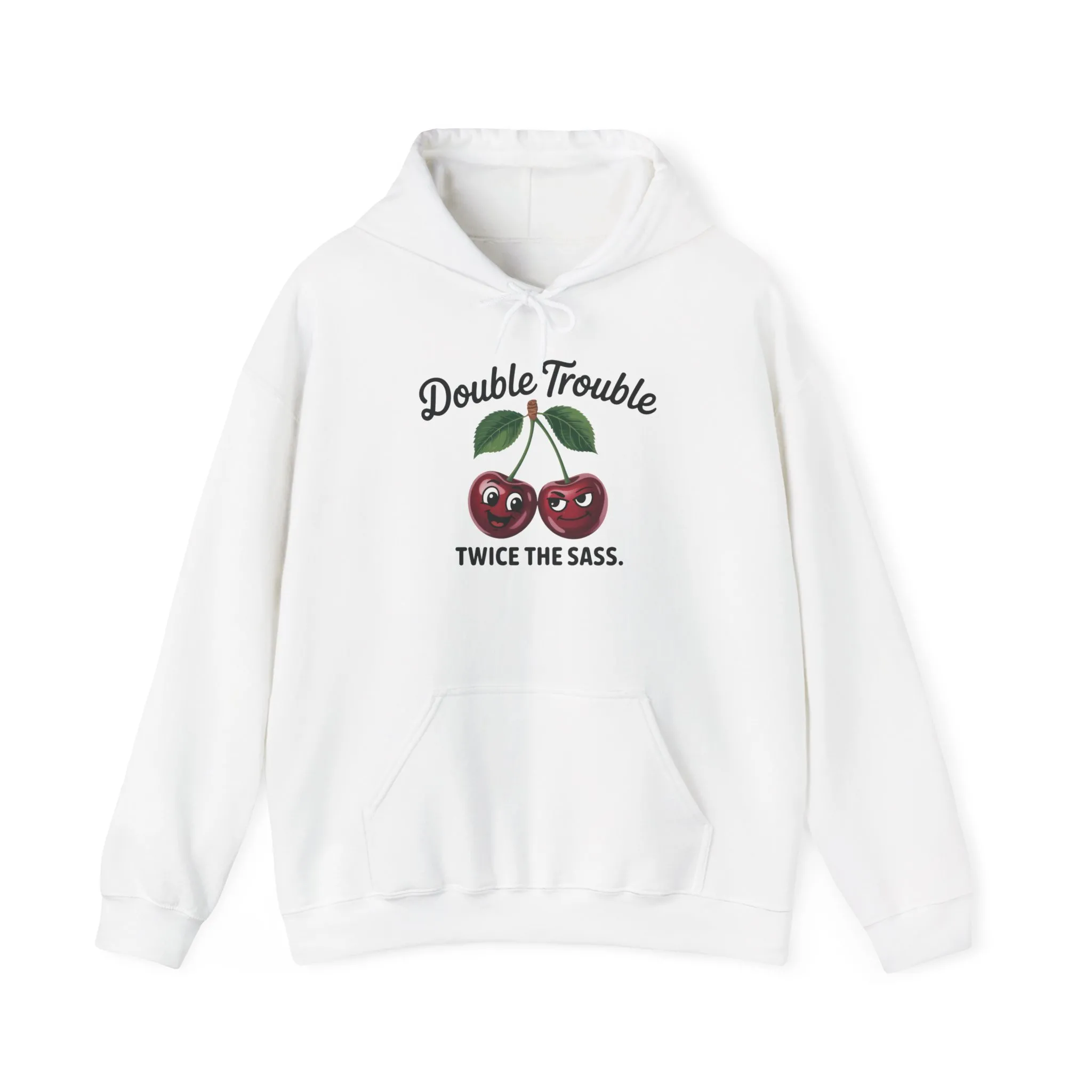 Double Trouble Cherry Hoodie, Cute Funny Womens Hooded Sweatshirt, Twice The Sass Fruit Graphic Pullover, Sassy Cherry Hooded Top - Image 2