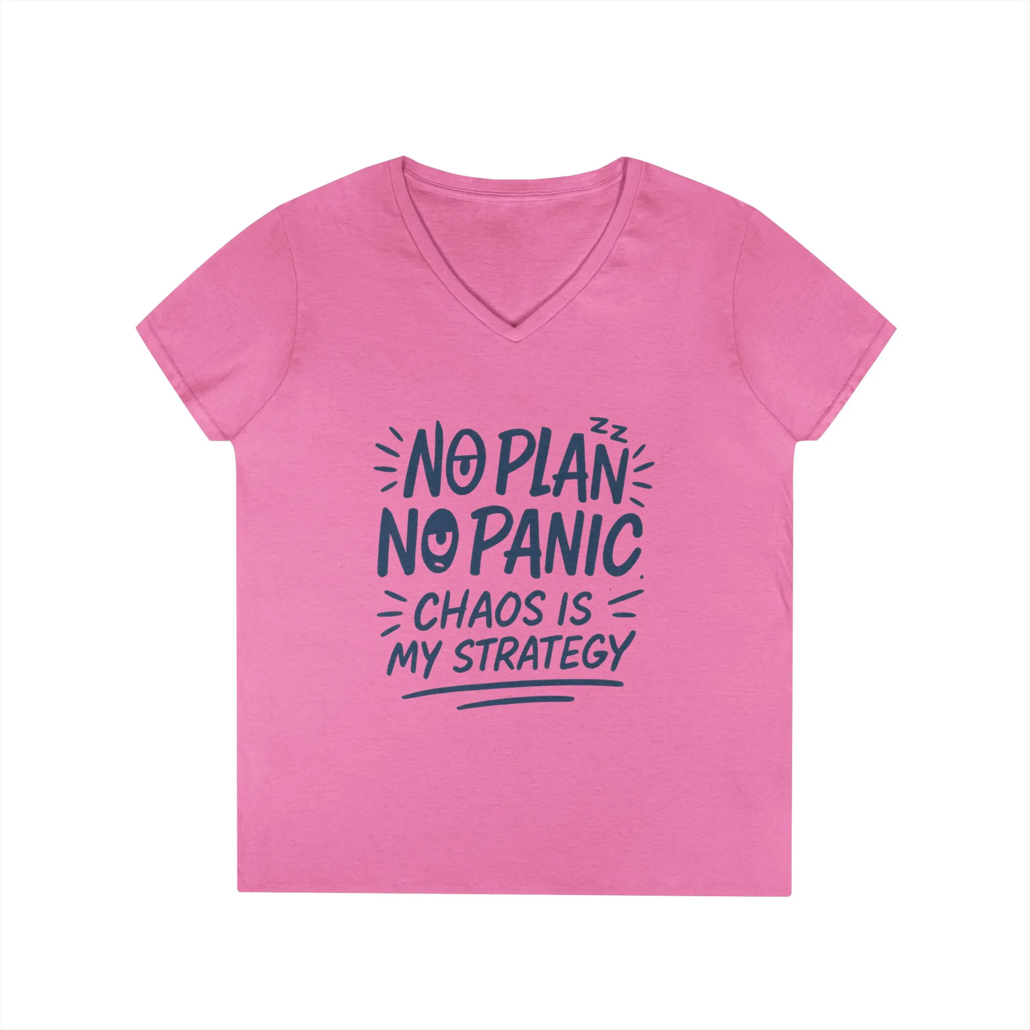 Ladies' V-Neck T-Shirt - "No Plan No Panic" Casual Tee, Everyday Wear, Gift for Friends, Relaxed Style, Funny Motivational Top - Image 13
