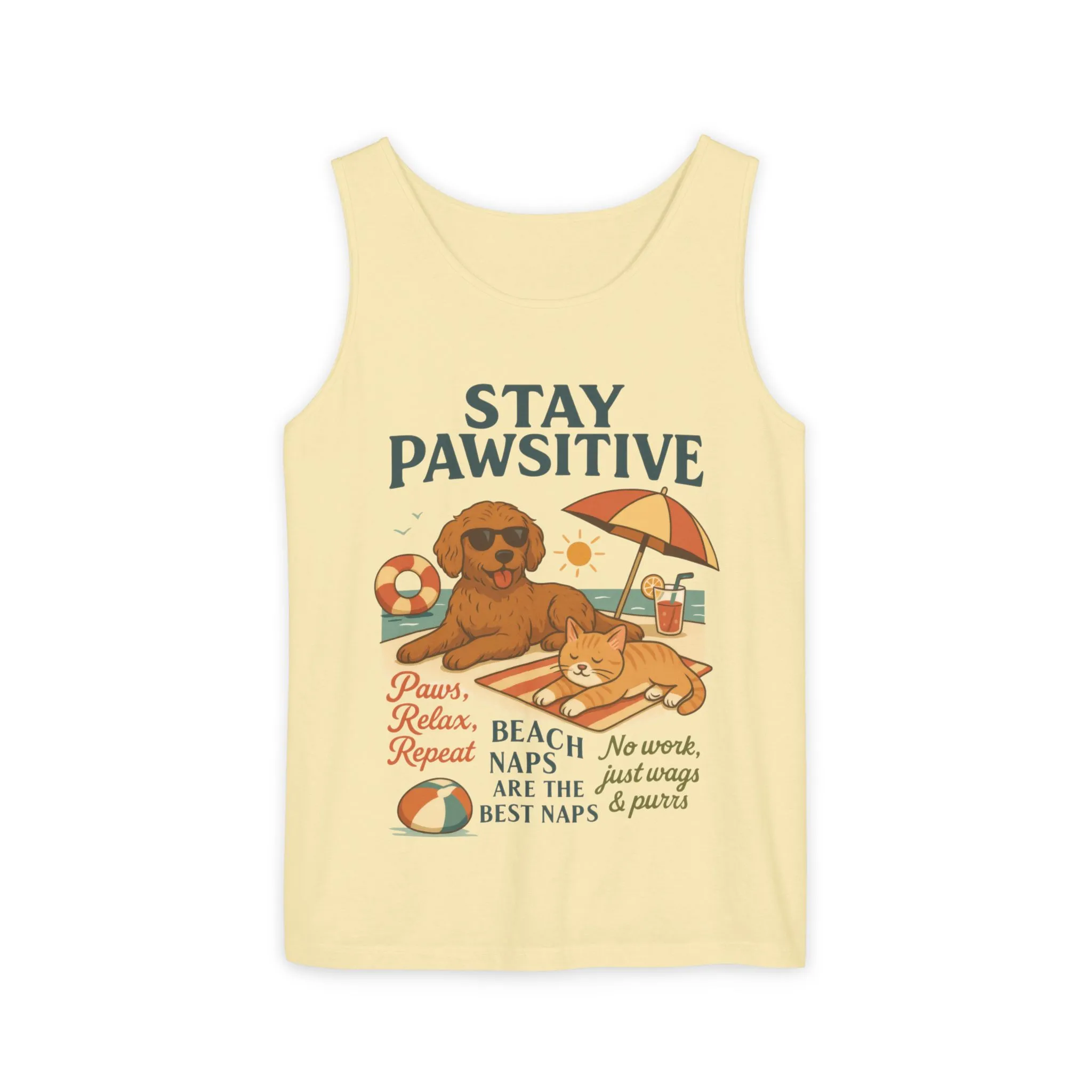 Stay Pawsitive Womens Tank, Cute Dog & Cat Beach Tee, Summer Pet Lover Tee, Animal Graphic Heavy Cotton Tee, Fun Pet Lovers Gift, Summer Top - Image 5