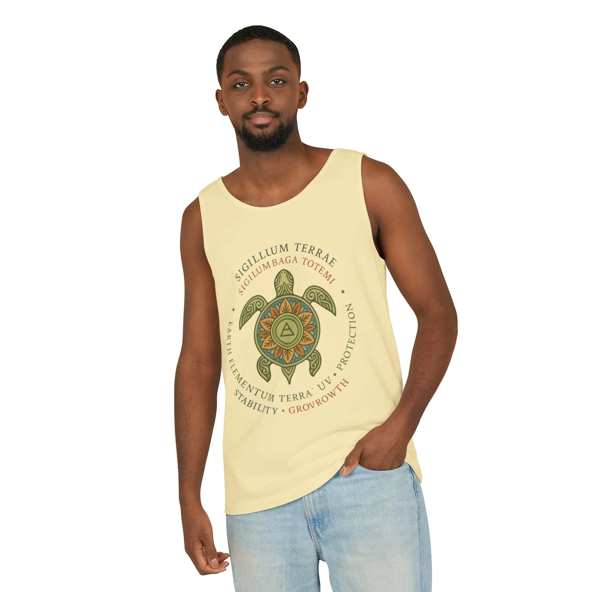 Earth Totem Turtle Womens Tank, Sigillum Terrae Symbol, Elemental Growth Tee, Nature-Inspired Tank Top with Protective Symbol, Beachwear - Image 3