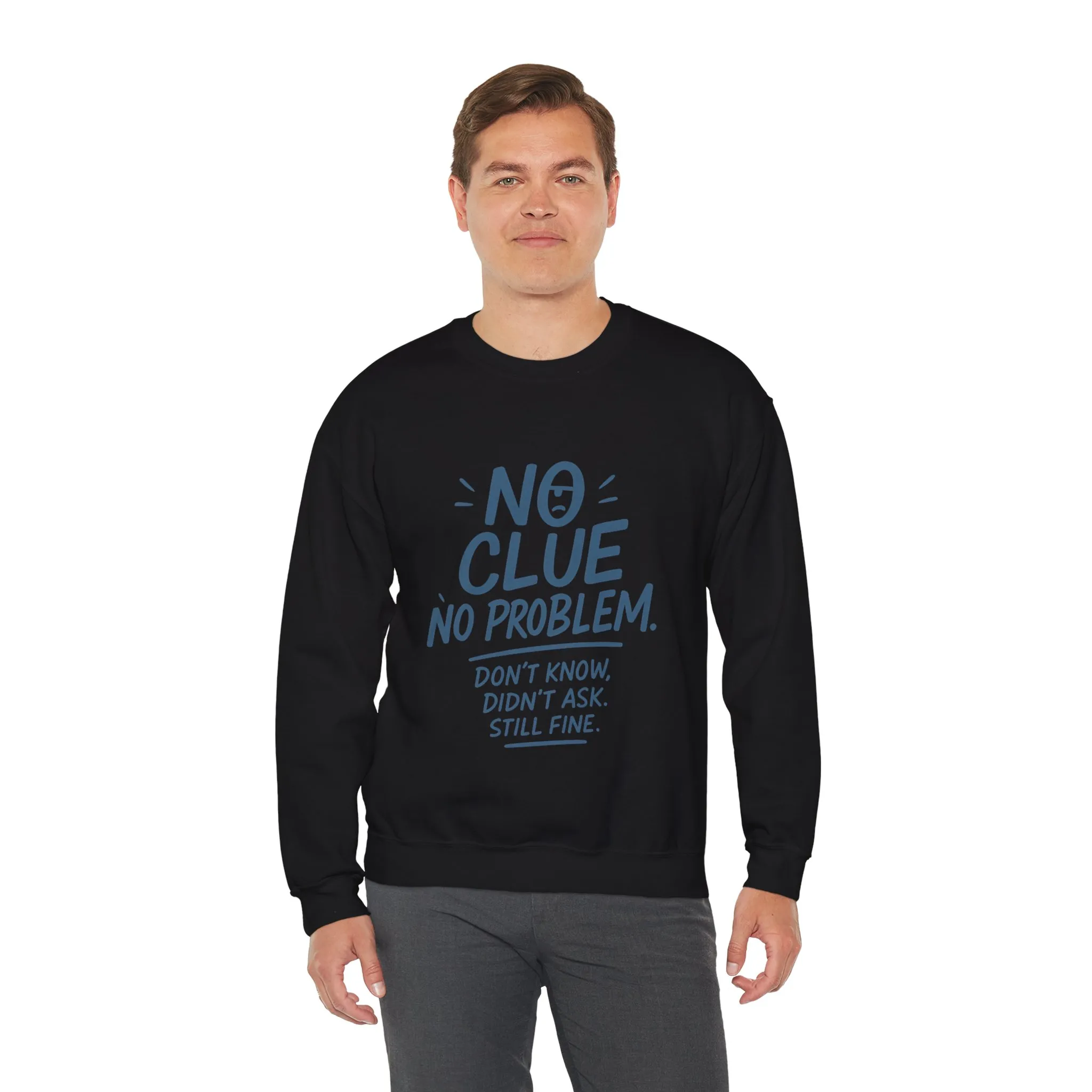 Funny Mens Crewneck Sweatshirt, No Clue No Problem Quote, Dont Know Didnt Ask, Cozy Relaxed Fit Pullover, Funny Casual Pullover - Image 12
